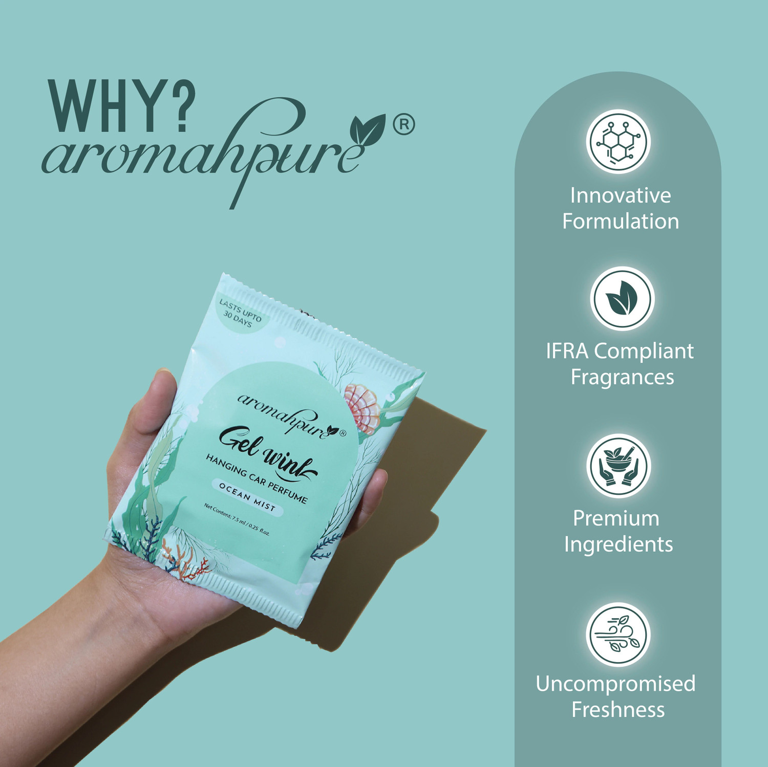 Image of Aromahpure Ocean Car Freshener Diffuser Gel Wink Hanging Perfume|Pack of 3| Long-Lasting Up to 30 Days (22.5 ml)