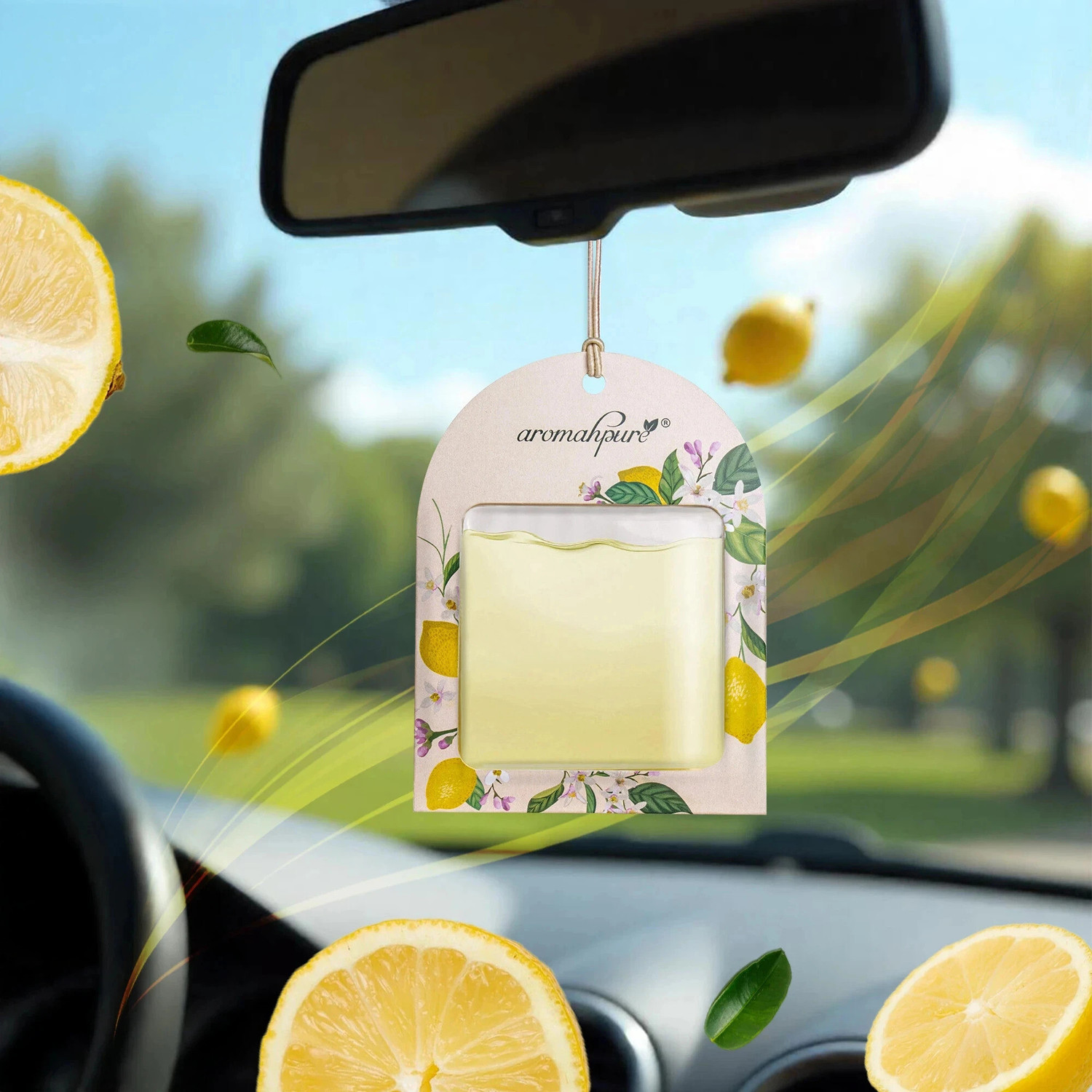 Image of Aromahpure Lemon Car Freshener Diffuser Gel Wink Hanging Perfume|Pack of 3| Long-Lasting Up to 30 Days (22.5 ml)