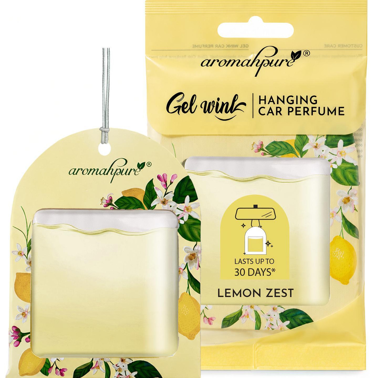 Image of Aromahpure Lemon Car Freshener Diffuser Gel Wink Hanging Perfume|Pack of 3| Long-Lasting Up to 30 Days (22.5 ml)