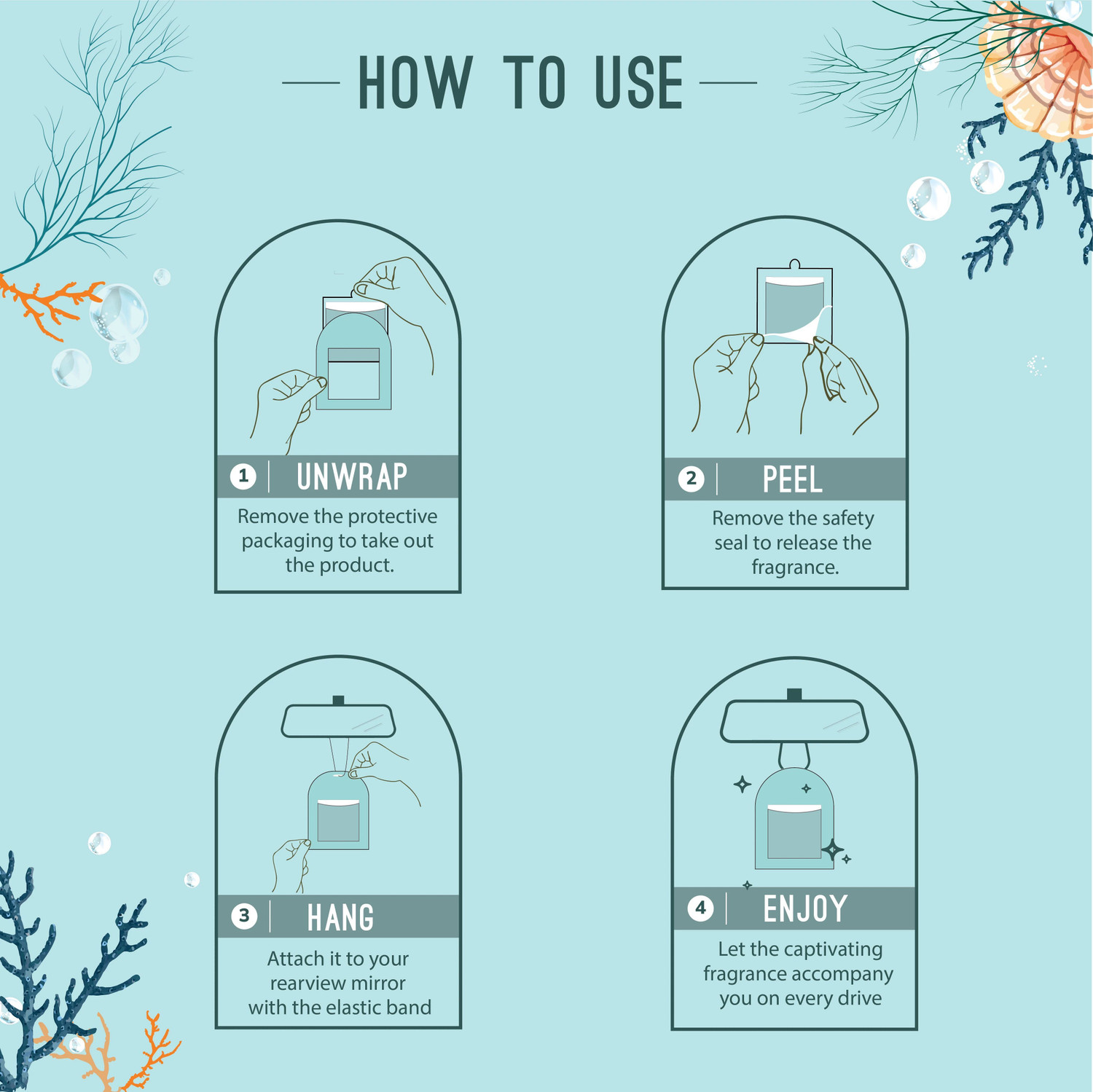 Image of Aromahpure Ocean Car Freshener Diffuser Gel Wink Hanging Perfume|Pack of 3| Long-Lasting Up to 30 Days (22.5 ml)