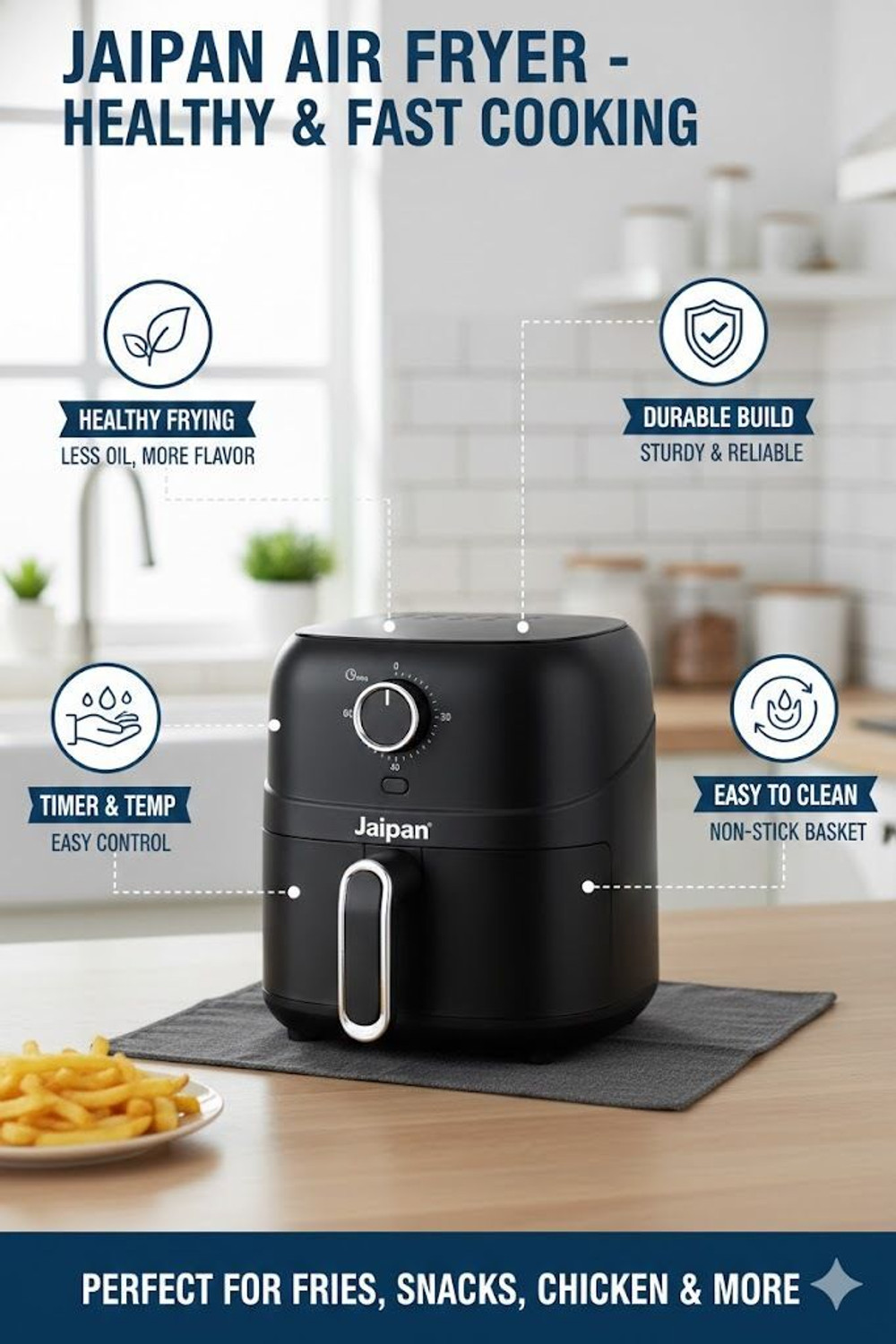 Image of Jaipan JAF1800 Manual Black Air Fryer (3.2 L)