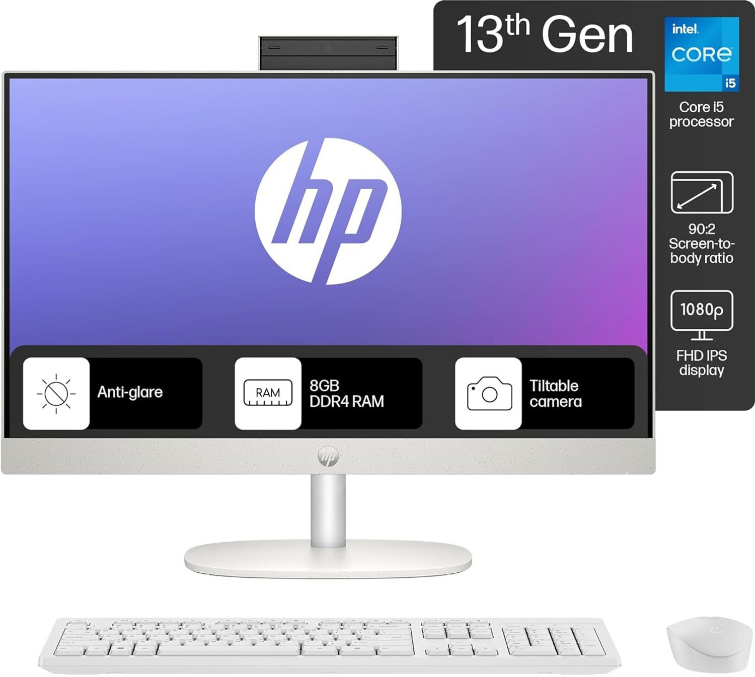 Image of HP HP ALL IN ONE 24 Core i5 (12th Gen) (8 GB DDR4 /500 GB /512 GB SSD /Windows 11 Home /23.8 Inch Screen /24-CR0471IN) with MS Office (White)