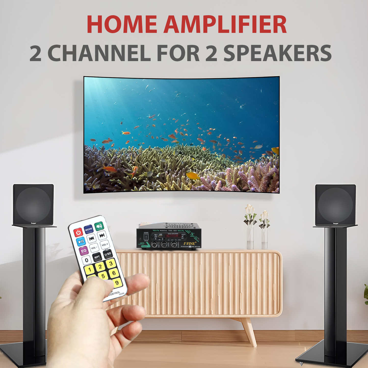 Image of FINE Black IPL AMPLIFIER Multimedia Player with Bluetooth,Aux,FM Radio. 150 W AV Power Amplifier (Black)