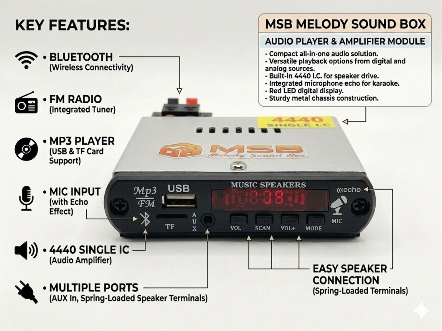 Image of FINE Black IPL AMPLIFIER Multimedia Player with Bluetooth,Aux,FM Radio. 150 W AV Power Amplifier (Black)