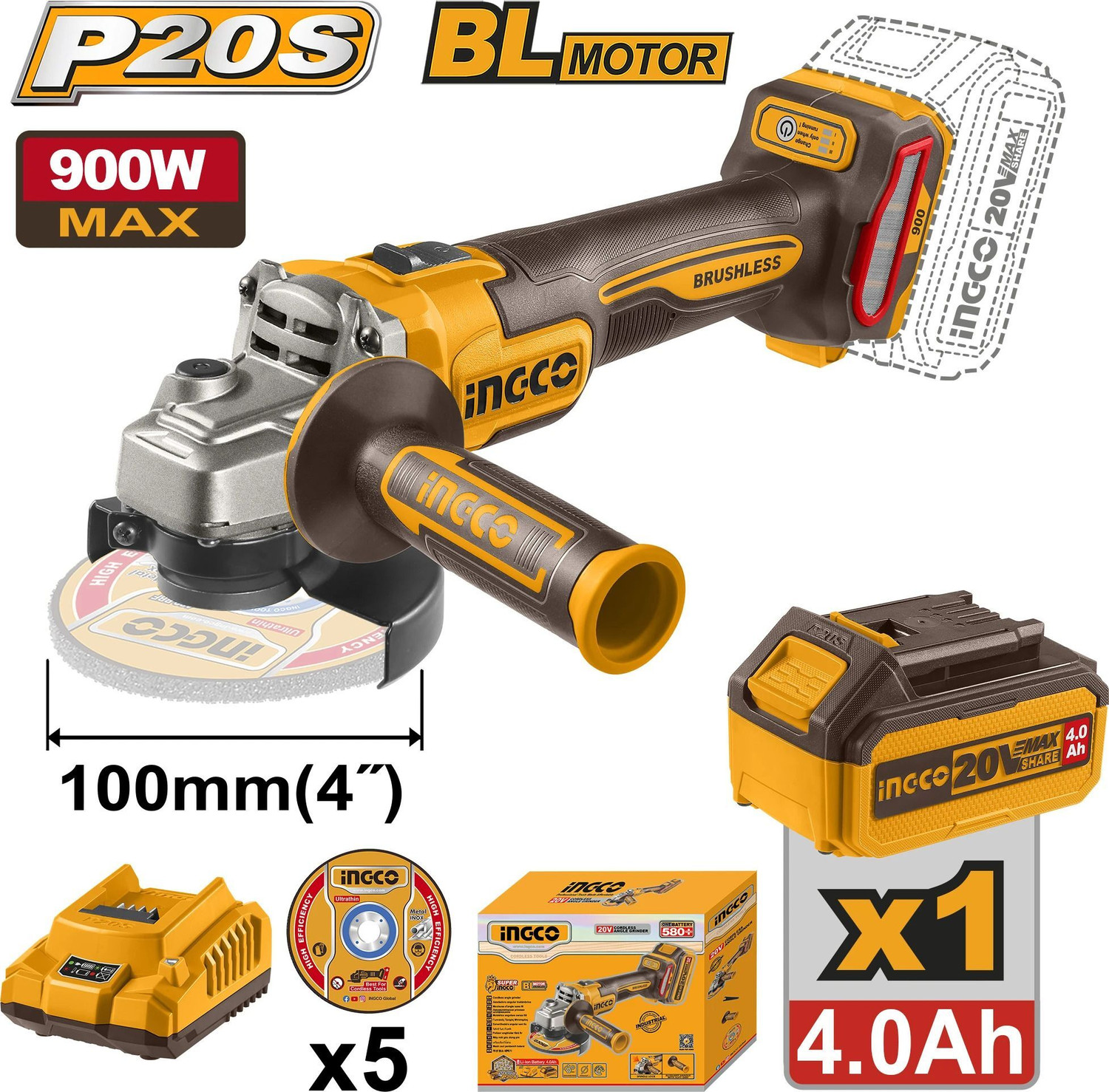 Image of INGCO Combo Kit | Angle Grinder + 55Nm Drill + 2-26mm Rotary Hammer Angle Grinder (110 mm Wheel Diameter)