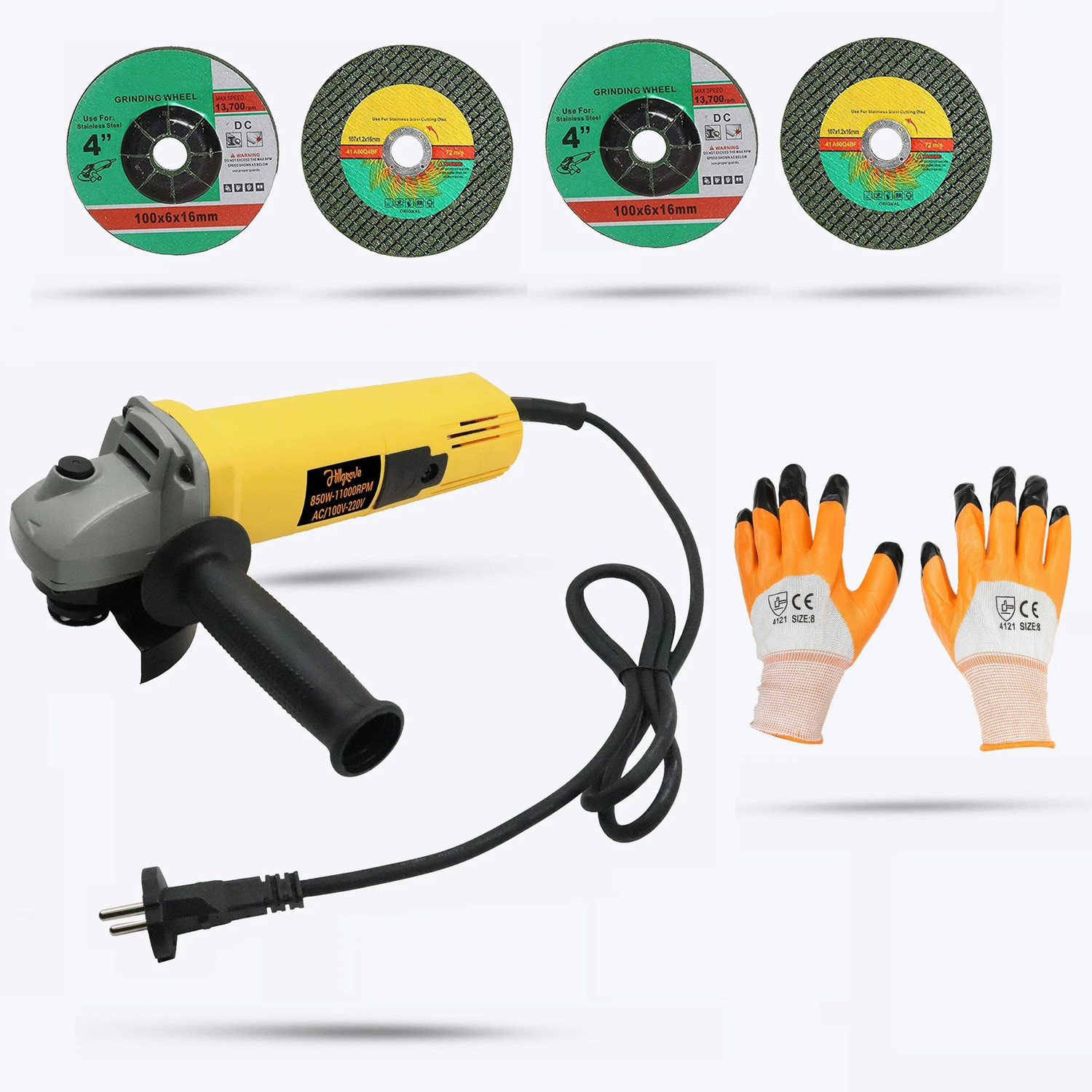 Image of RanPra LONG HANDLE 4INCH ANGLE GRINDER | CUTTING WHEEL| TOOLKIT Angle Grinder (100 mm Wheel Diameter)