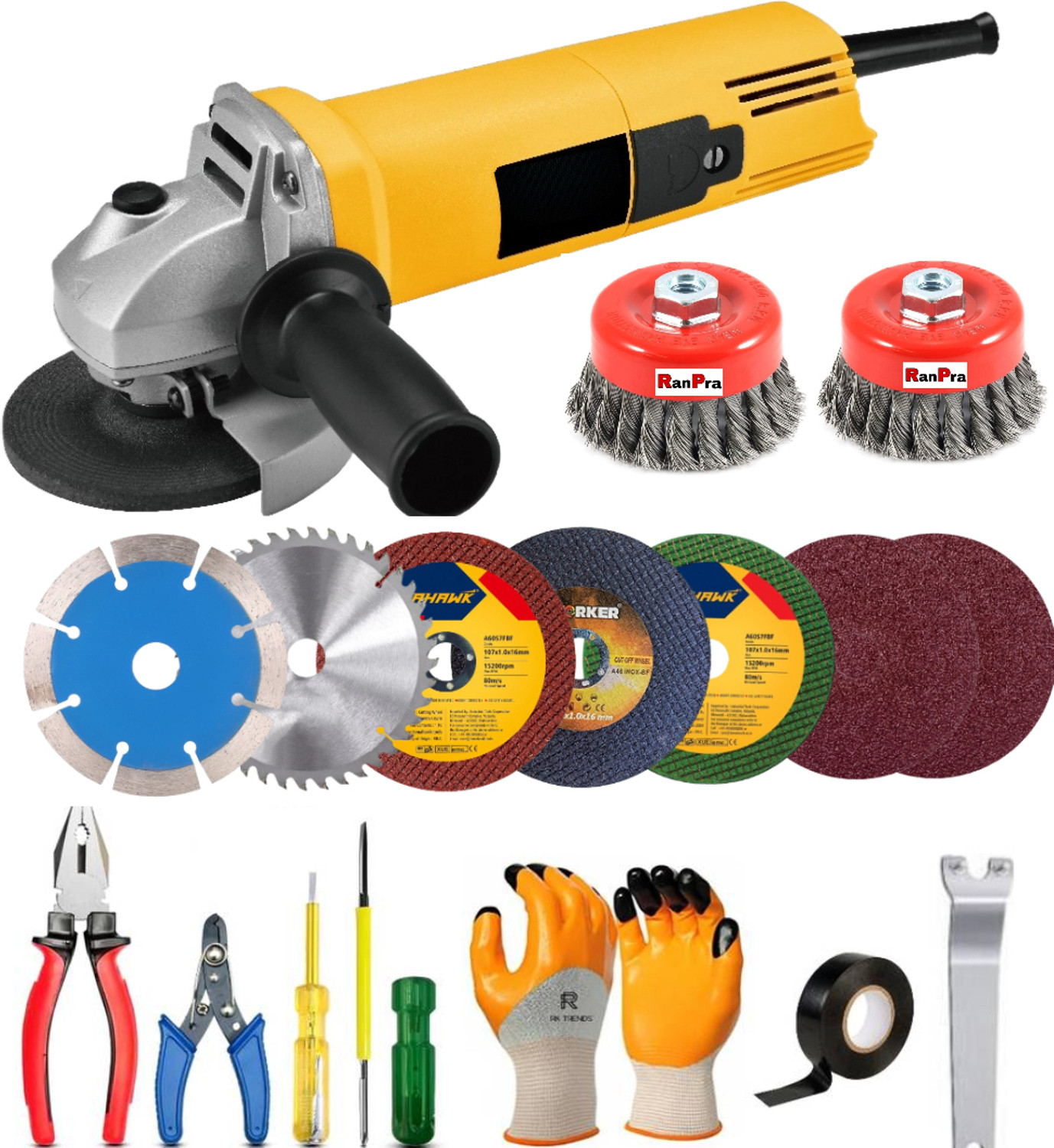 Image of RanPra COMBO OF 4INCH ANGLE GRINDER & 7KG BREAKER & 4INCH TILE CUTTER | Angle Grinder (100 mm Wheel Diameter)