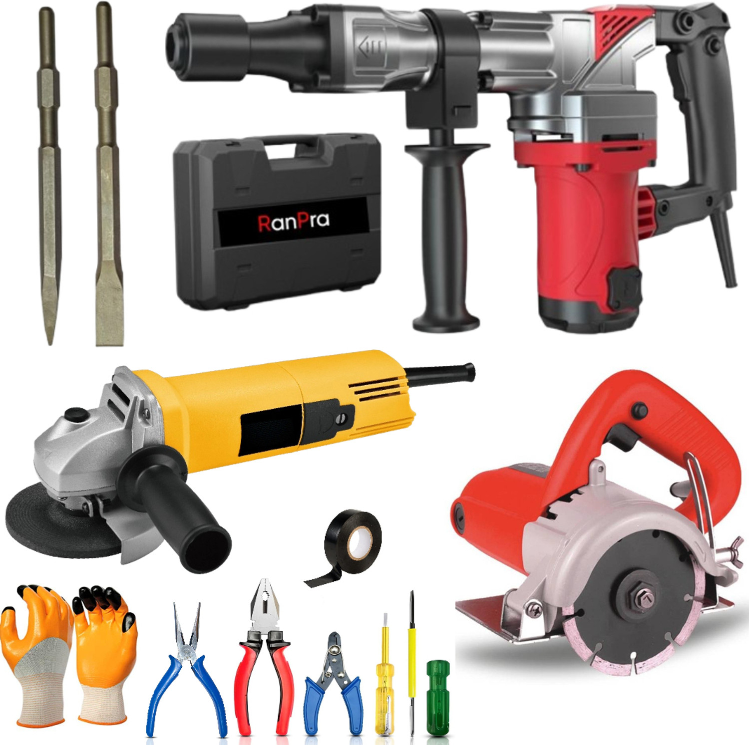 Image of RanPra COMBO OF ANGLE GRINDER & 7KG DEMOLITION BREAKER & MARBLE CUTTER Angle Grinder (10 mm Wheel Diameter)