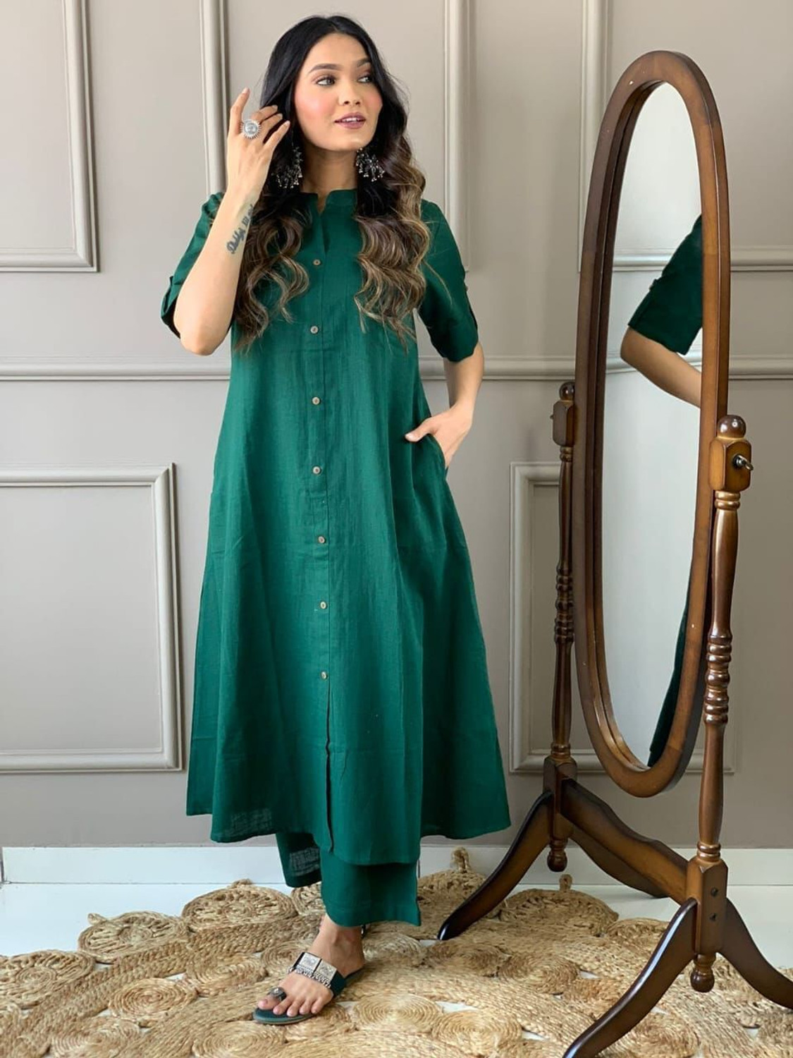 Image of PRAYOSHA FASHION Women Pure Cotton Kurta Palazzo Set