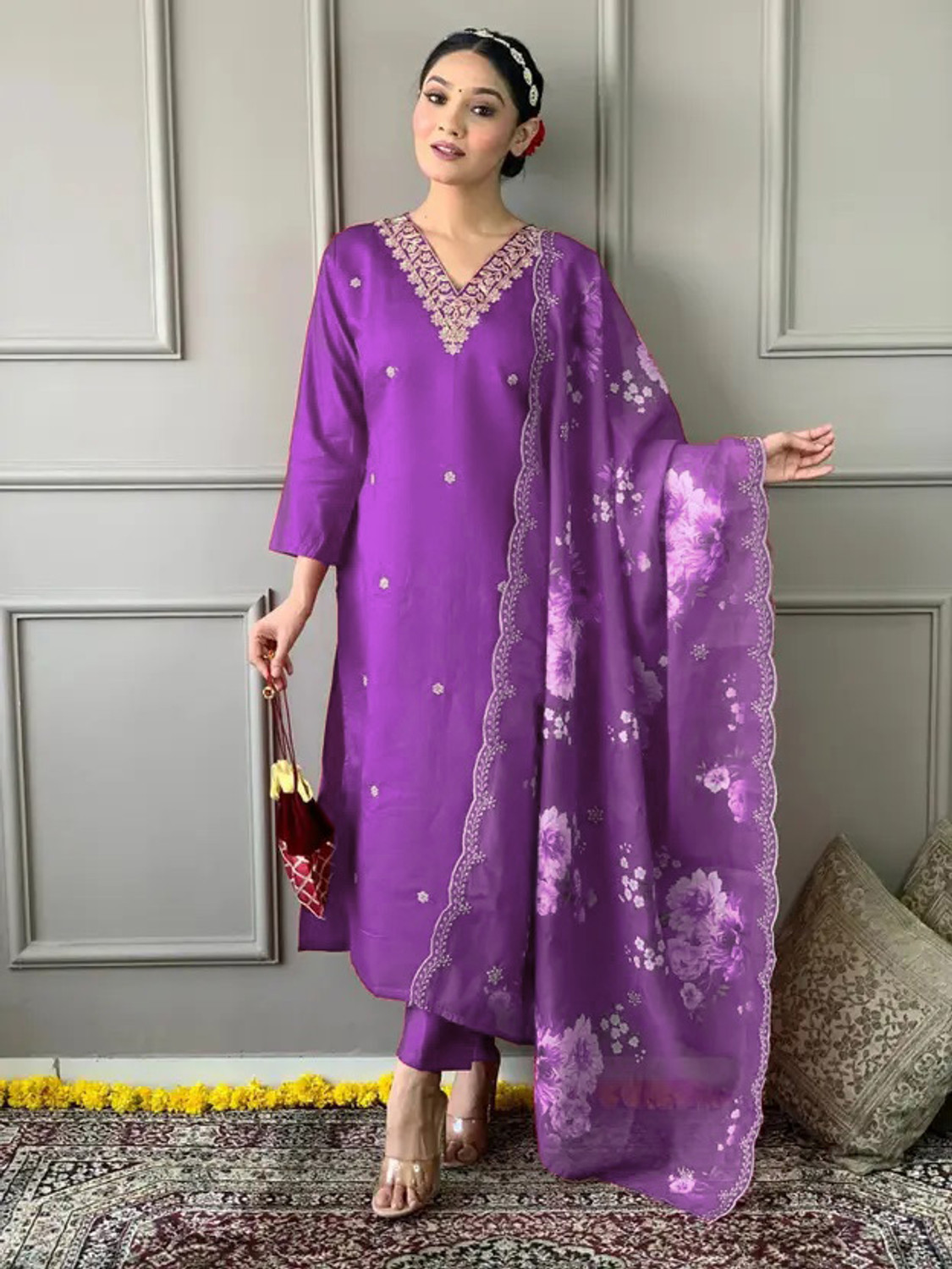 Image of Kachhot Women Cotton Rayon Kurti Pant Dupatta Set