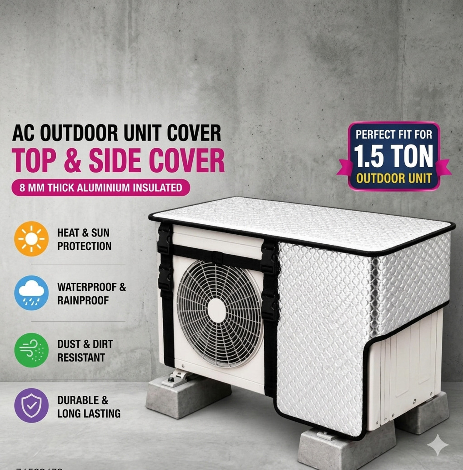 Image of KCE STORE Air Conditioner Cover for 1.5 Ton (Width: 50 cm, SILVER)
