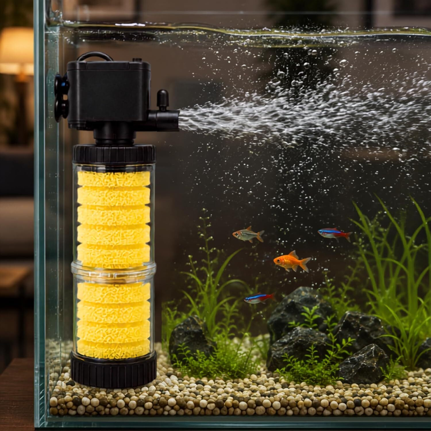Image of Home Bargains Aquarium Internal Filter with Oxygen Supply & Water Circulation for Fish Tank Power Aquarium Filter (Mechanical Filtration for Salt Water and Fresh Water)