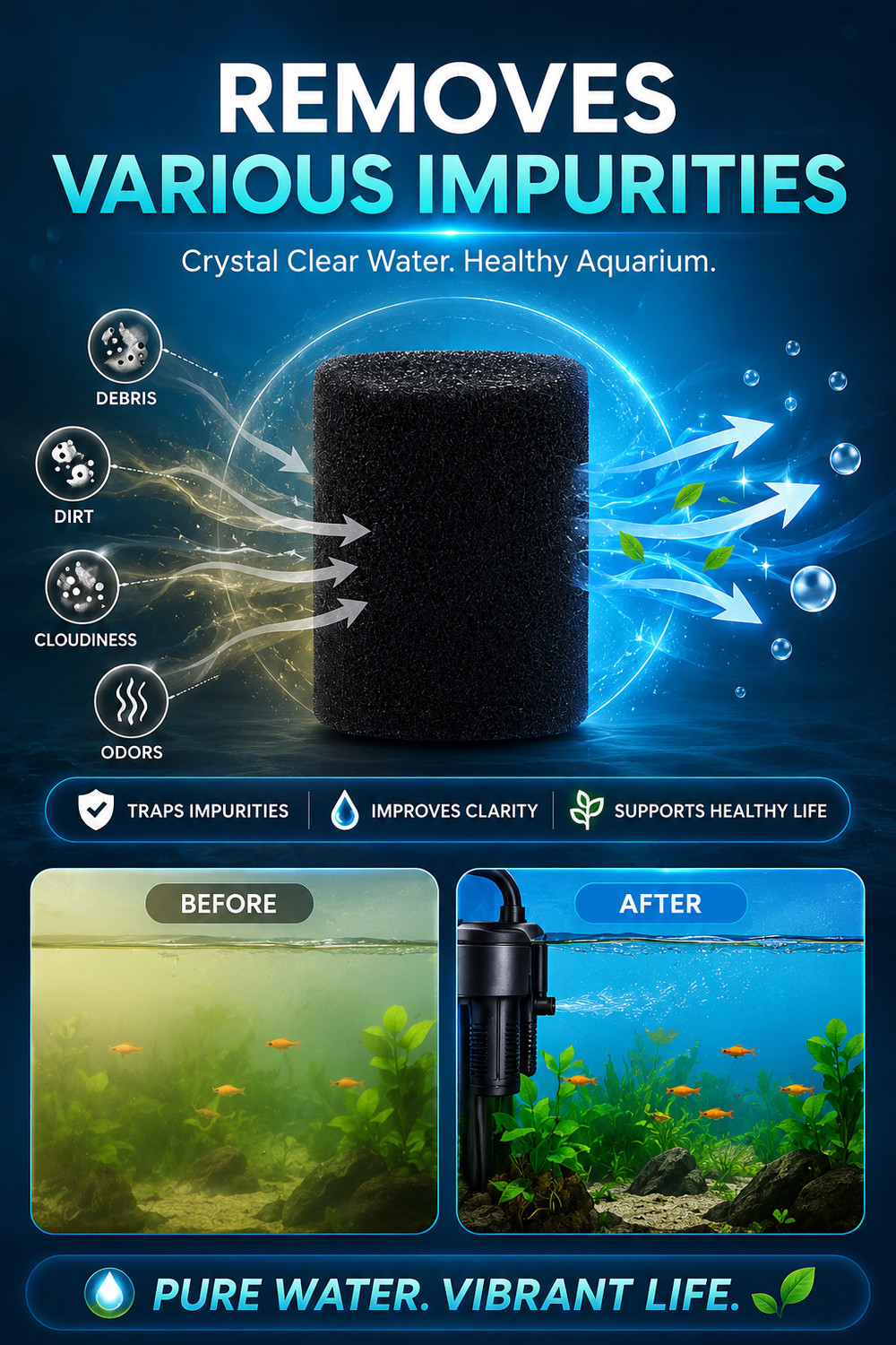 Image of MyPetFishy WP-1120F Power Aquarium Filter (Mechanical Filtration for Salt Water and Fresh Water)