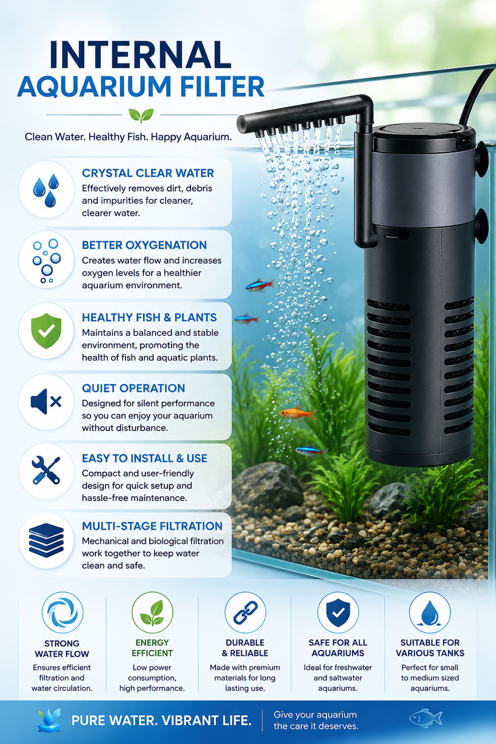 Image of MyPetFishy WP-1120F Power Aquarium Filter (Mechanical Filtration for Salt Water and Fresh Water)
