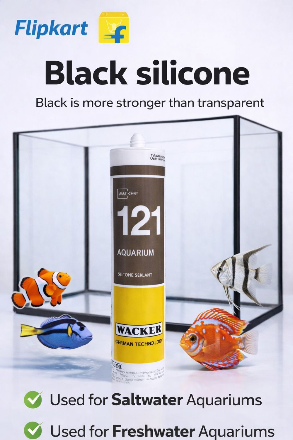 Image of wacker Fishkings Black 121 Silicone Aquarium Sealant (310 ml)