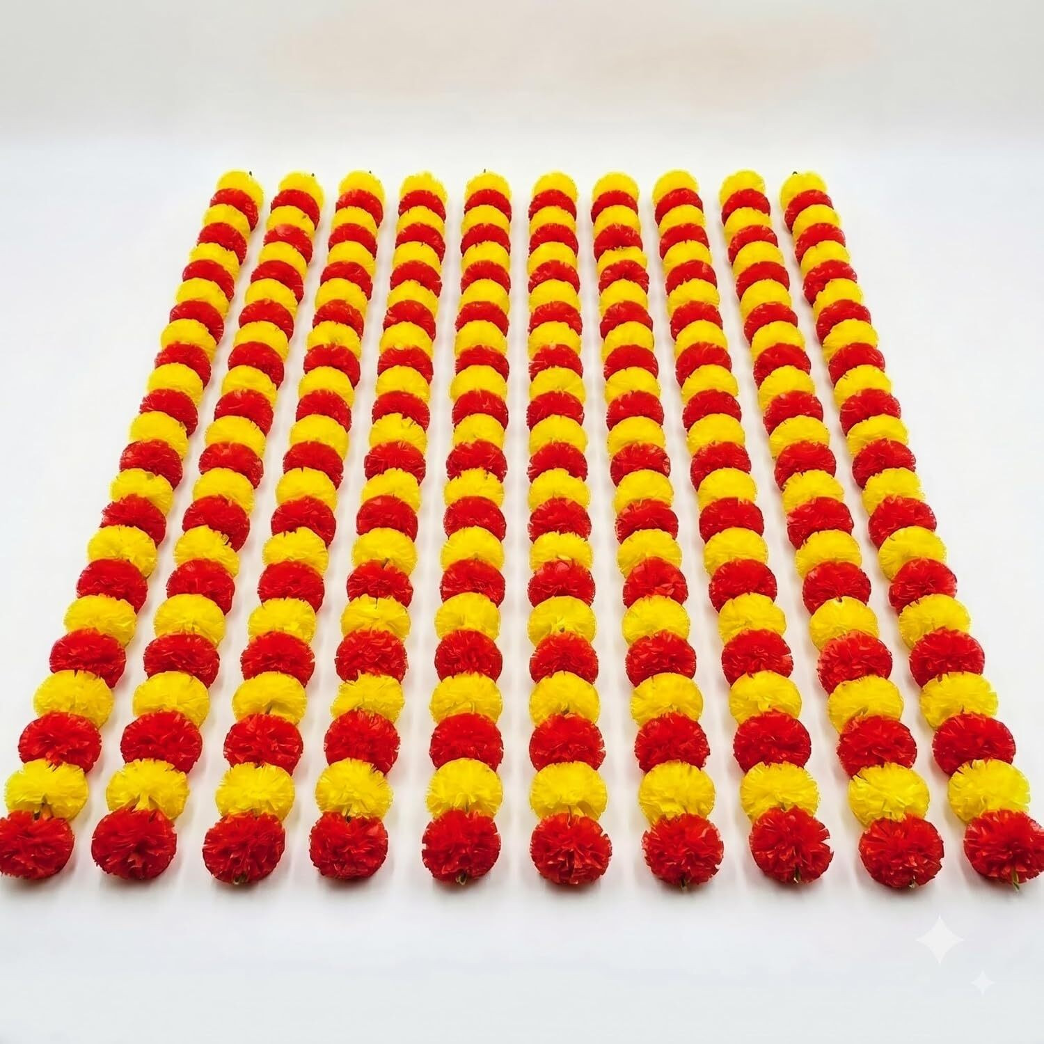 Image of DUOFU Fluppy Multicolor Marigold Artificial Flower (152 cm, Pack of 15, Vine & Creepers)