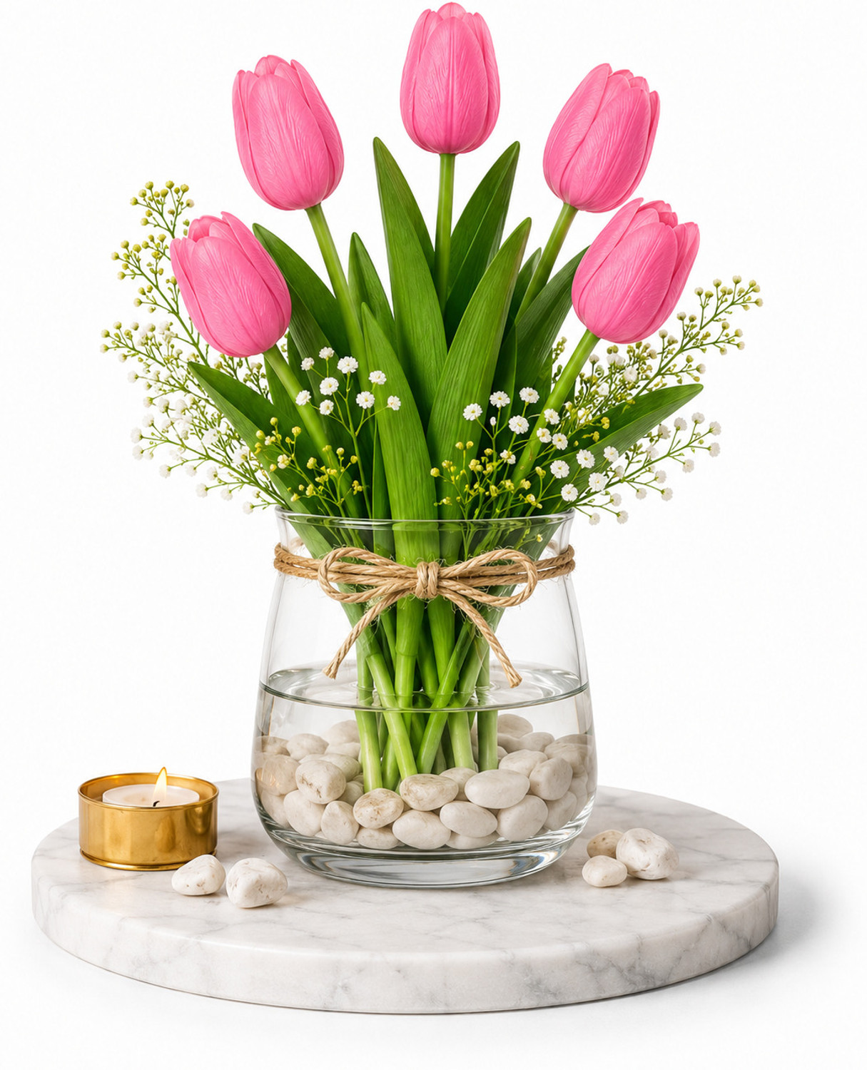 Image of jaasmeet Pink Tulips Artificial Flower (33 cm, Pack of 5, Flower Bunch)