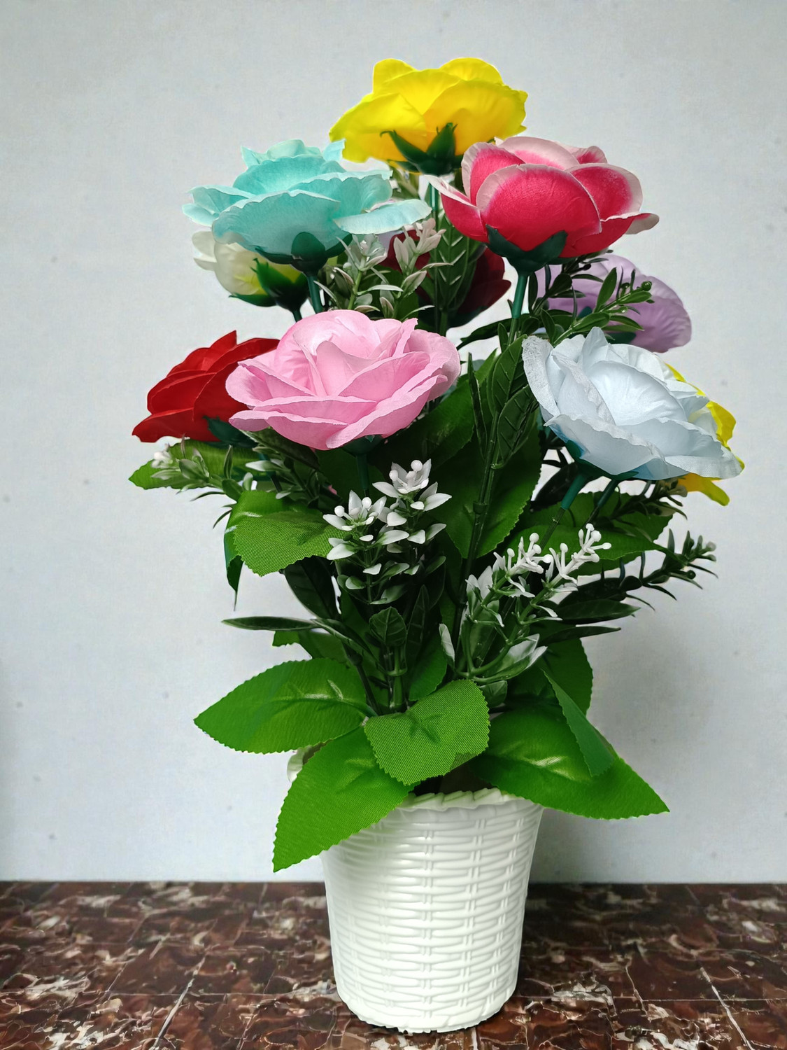 Image of BeFit RED-R-2PC Red Rose Artificial Flower with Pot (28 cm, Pack of 2, Flower with Basket)