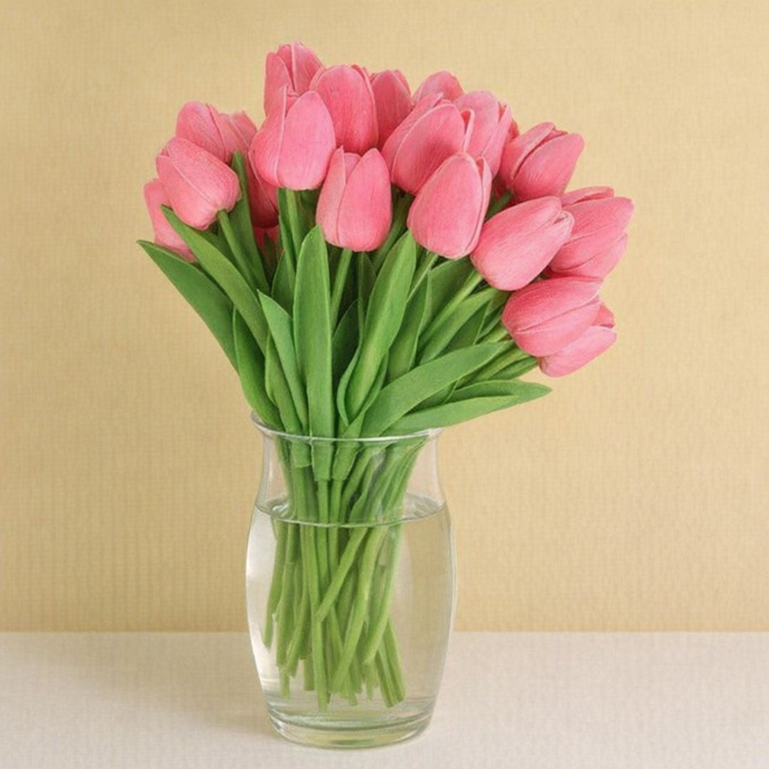 Image of jaasmeet Pink Tulips Artificial Flower (33 cm, Pack of 5, Flower Bunch)