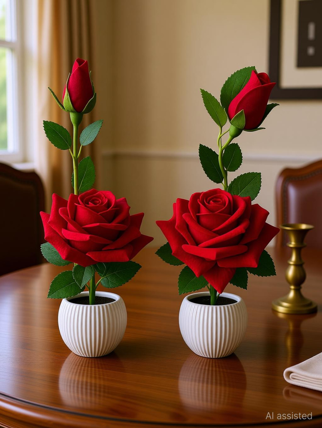 Image of BeFit RED-R-2PC Red Rose Artificial Flower with Pot (28 cm, Pack of 2, Flower with Basket)