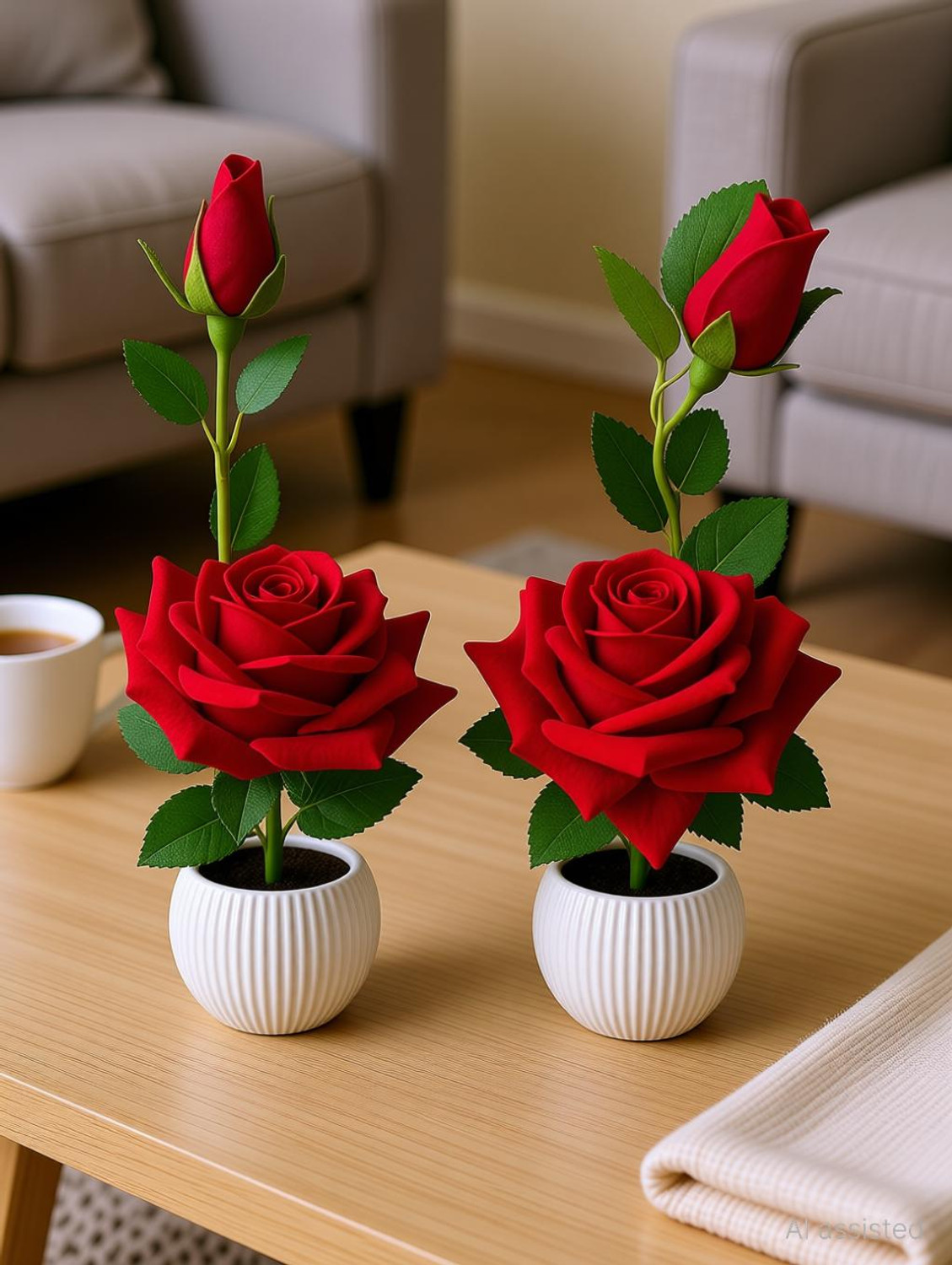 Image of BeFit RED-R-2PC Red Rose Artificial Flower with Pot (28 cm, Pack of 2, Flower with Basket)
