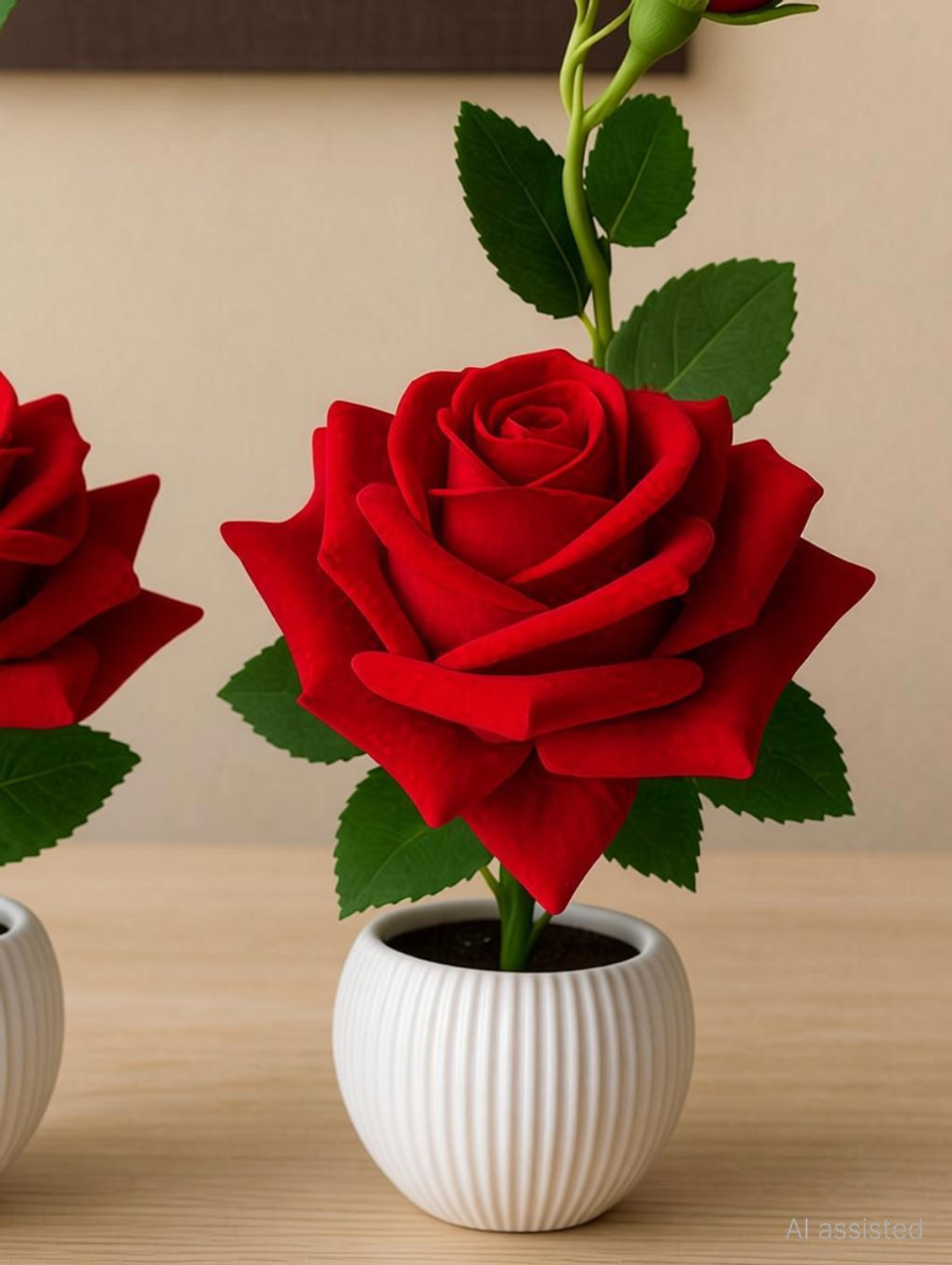 Image of BeFit RED-R-2PC Red Rose Artificial Flower with Pot (28 cm, Pack of 2, Flower with Basket)