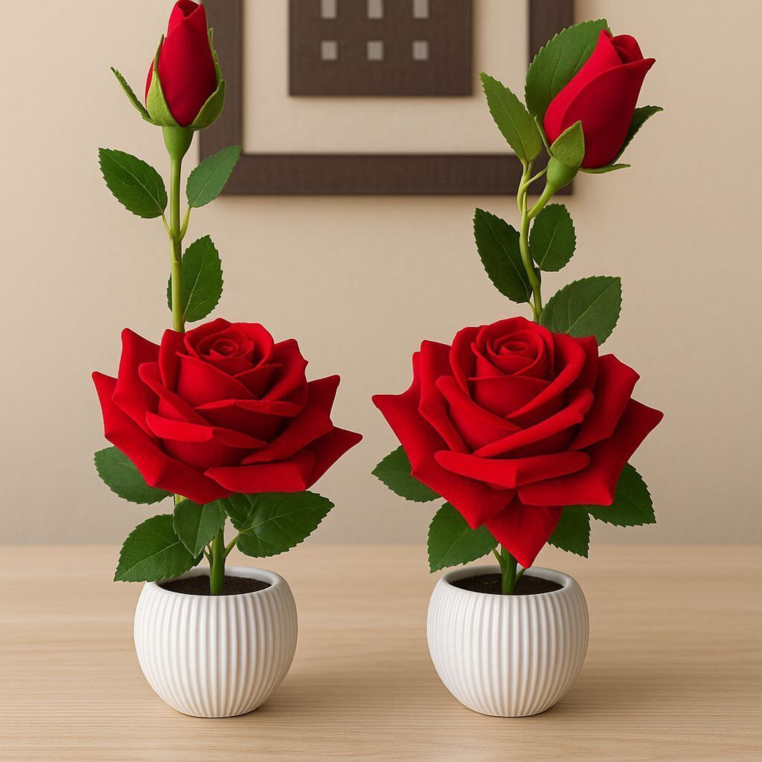 Image of BeFit RED-R-2PC Red Rose Artificial Flower with Pot (28 cm, Pack of 2, Flower with Basket)