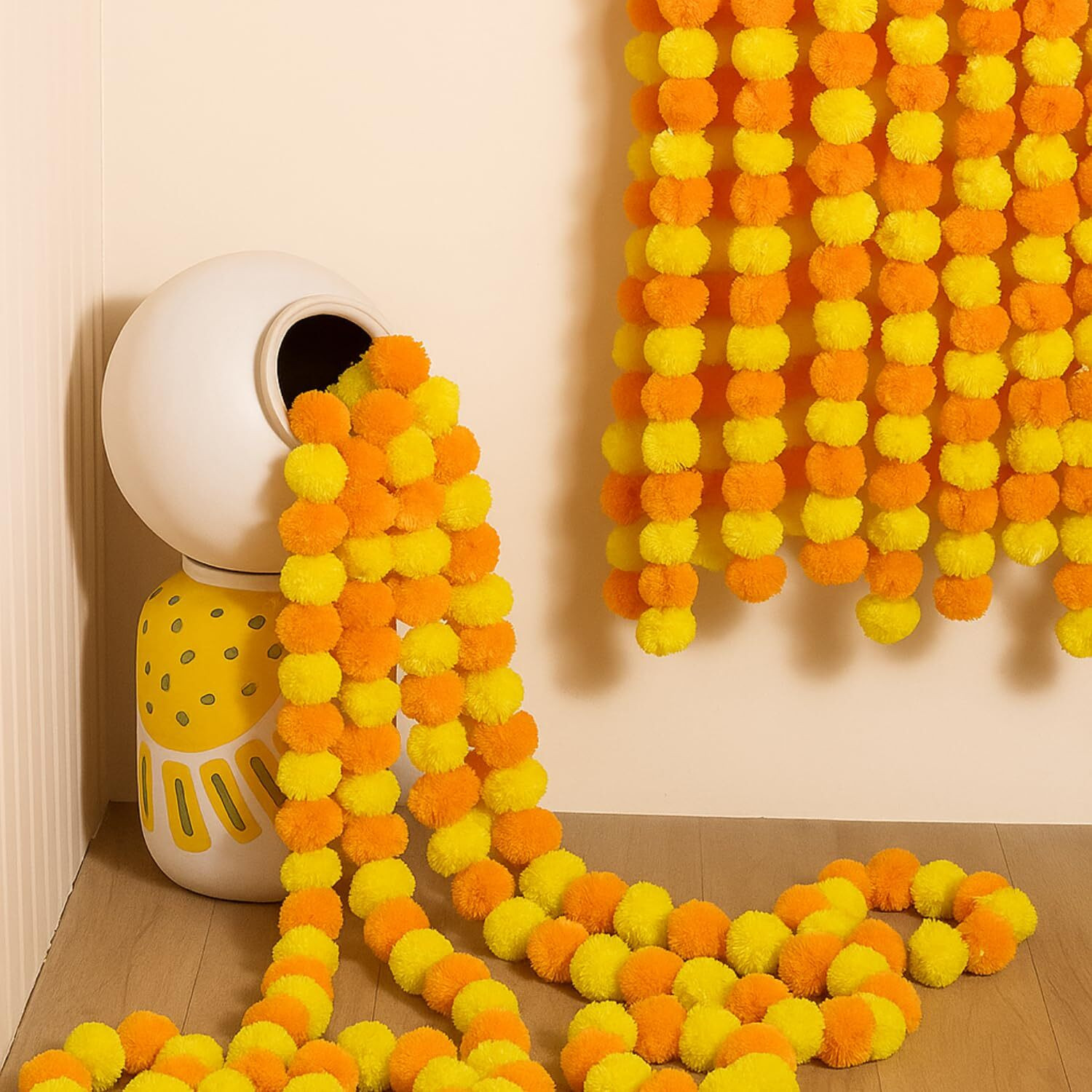 Image of DUOFU Fluppy Multicolor Marigold Artificial Flower (152 cm, Pack of 15, Vine & Creepers)