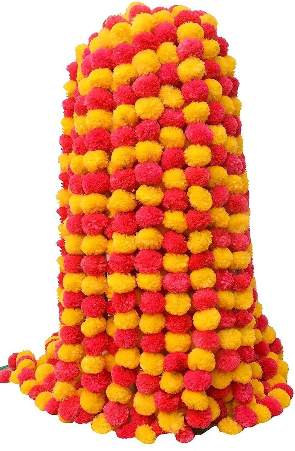 Image of DUOFU Fluppy Multicolor Marigold Artificial Flower (152 cm, Pack of 15, Vine & Creepers)