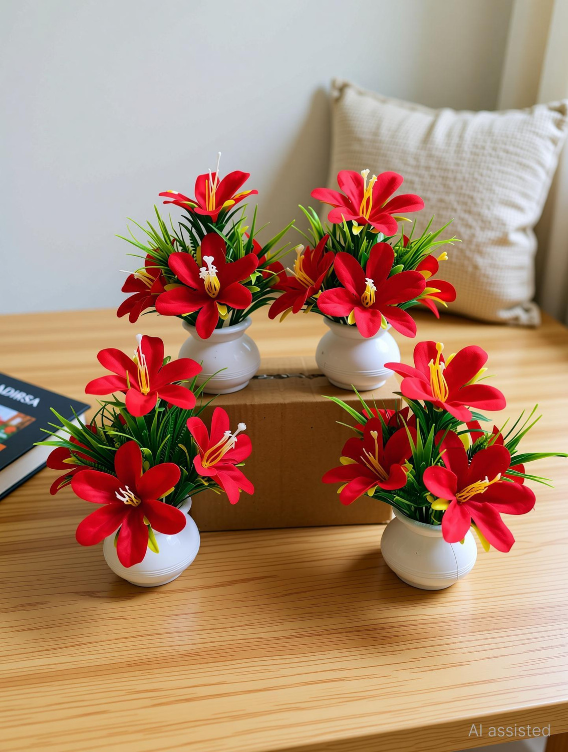 Image of BeFit RED-R-2PC Red Rose Artificial Flower with Pot (28 cm, Pack of 2, Flower with Basket)