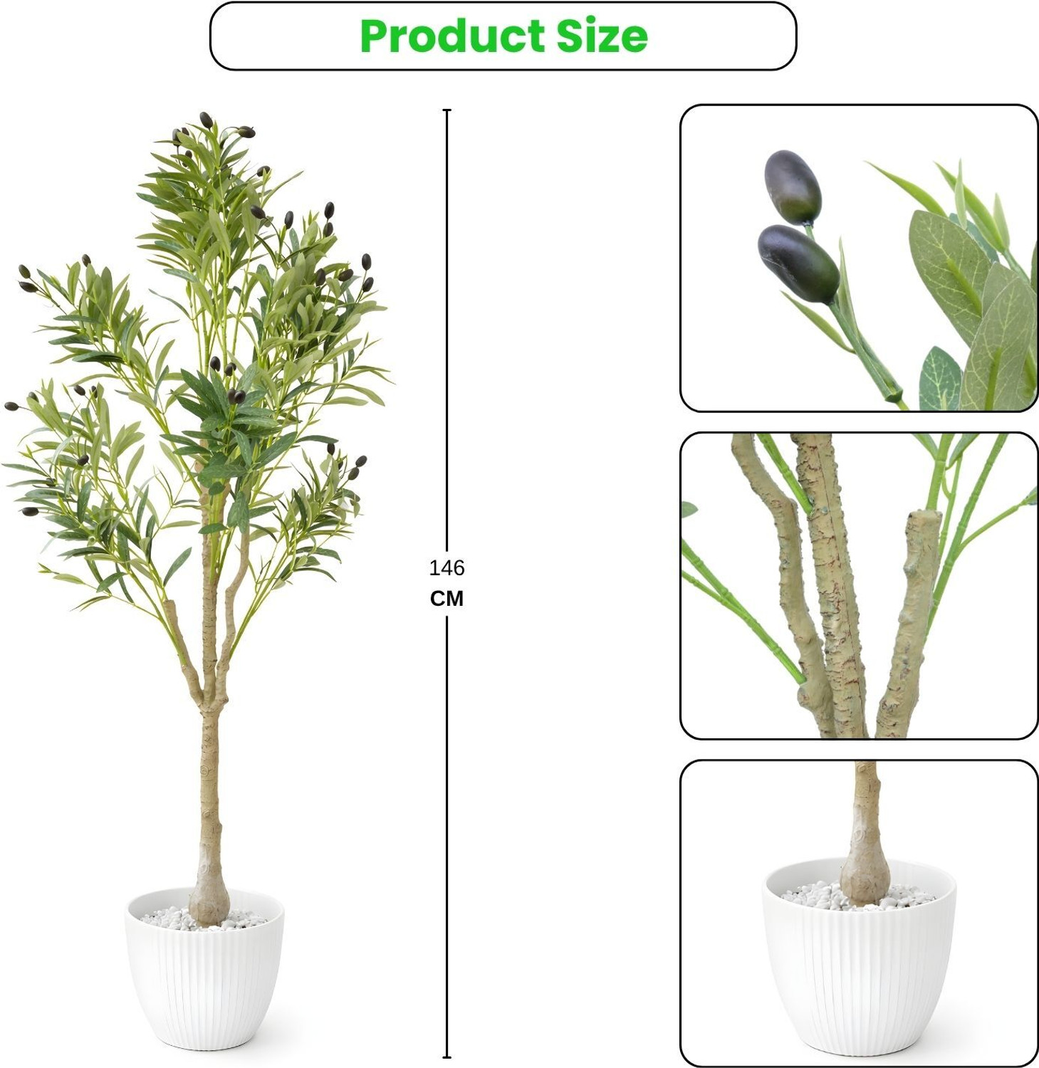 Image of Pink Olive Artificial Olive Tree Plant with Plastic Stem and Leaves for Indoor Decor Artificial Plant (146 cm, Green)