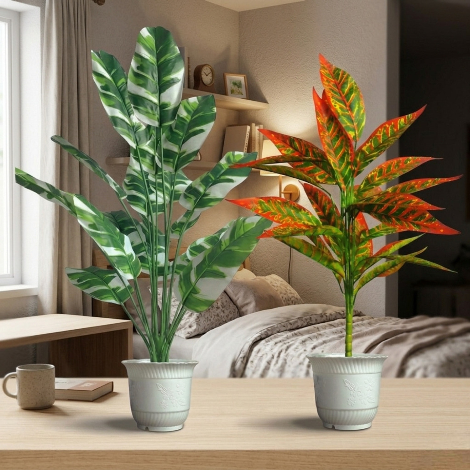 Image of Pink Olive Artificial Olive Tree Plant with Plastic Stem and Leaves for Indoor Decor Artificial Plant (146 cm, Green)