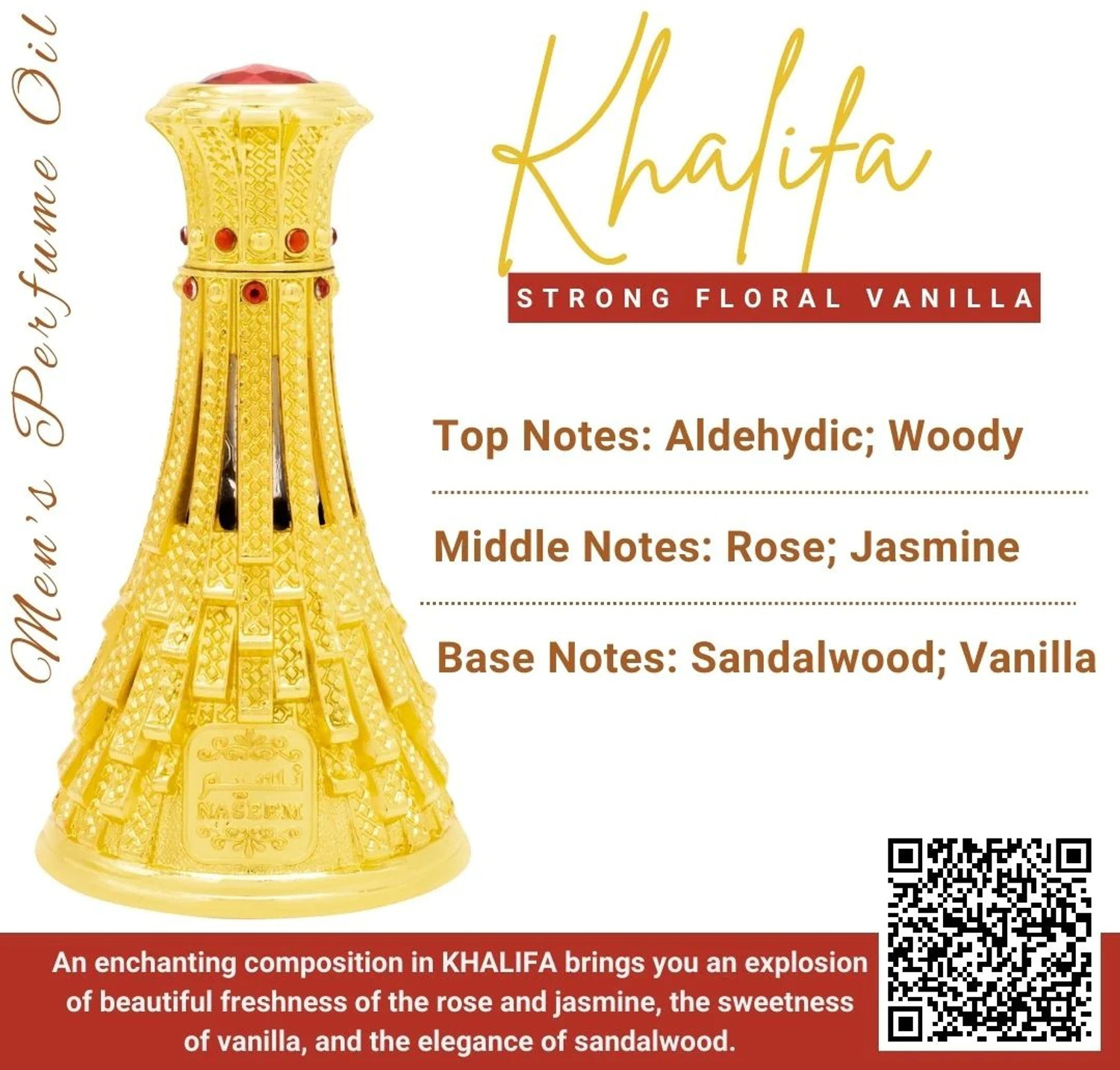 Image of NASEEM Khalifa Attar / Alcohol-Free, Long-Lasting Perfume Oil For Men & Women (15 ML) Floral Attar (Woody)