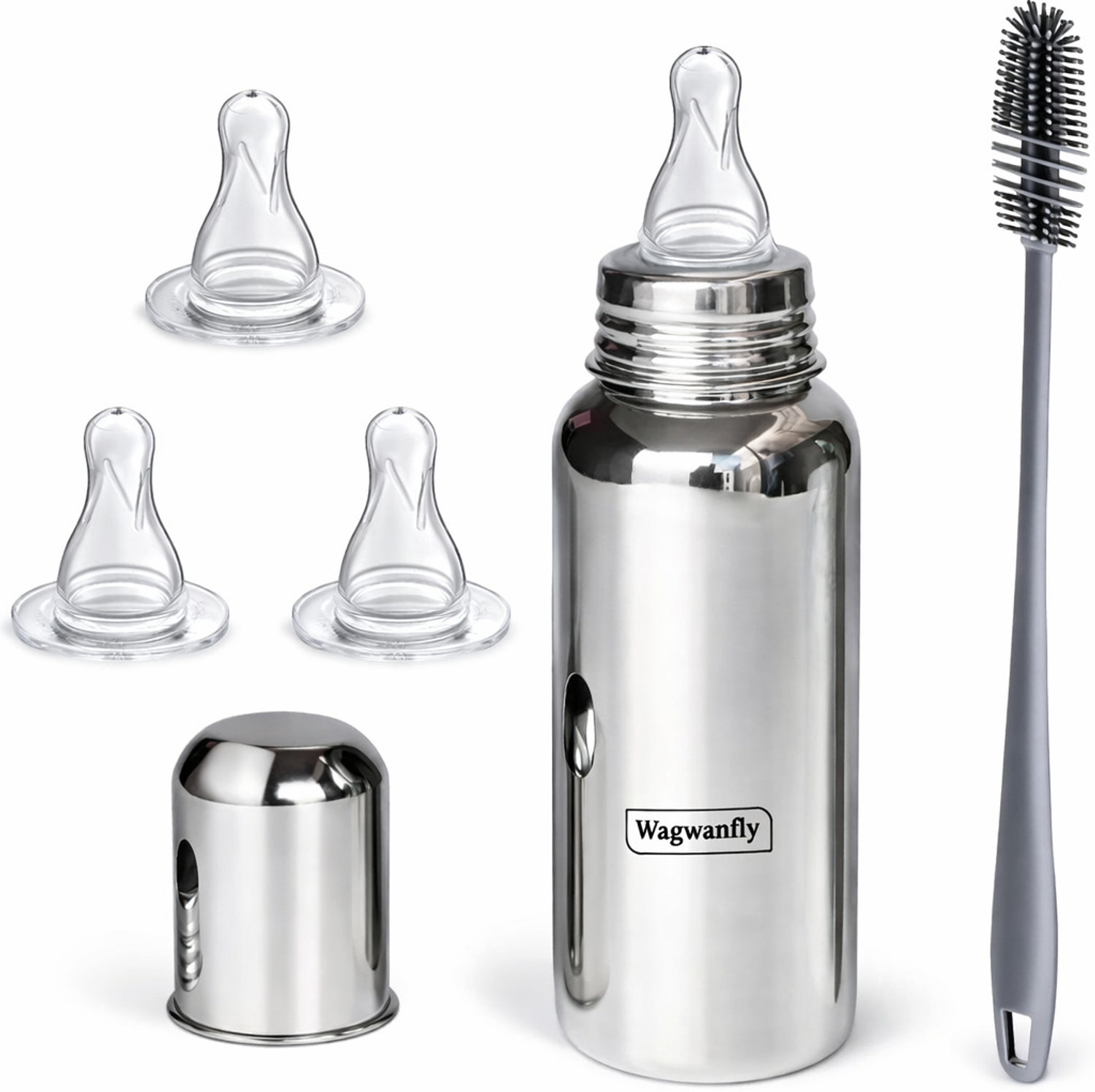 Image of PGD Stainless Steel Baby Feeding Bottle 200ml with Feeder Spoon for Babies - 200 ml (Plain Silver)
