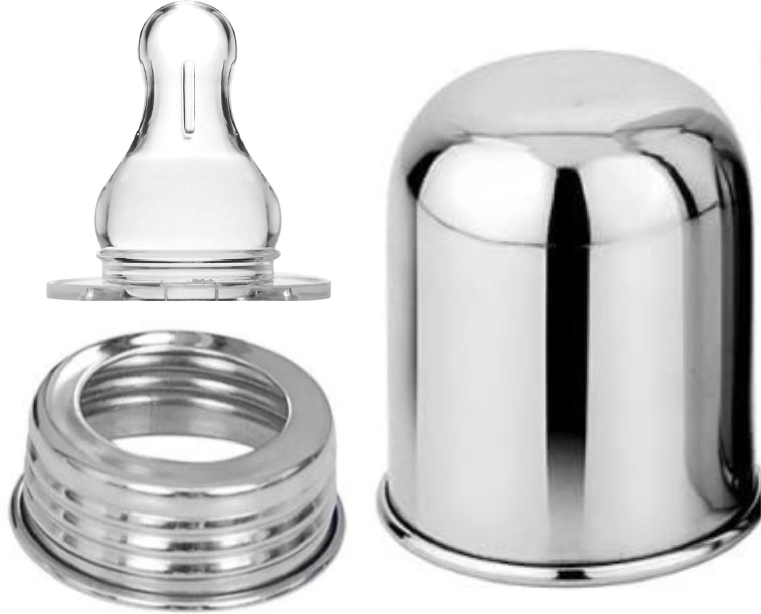 Image of PGD Stainless Steel Baby Feeding Bottle 200ml with Feeder Spoon for Babies - 200 ml (Plain Silver)