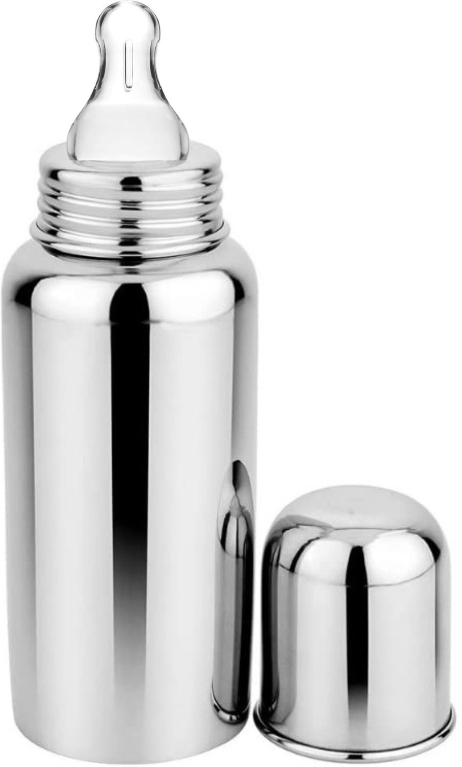Image of PGD Stainless Steel Baby Feeding Bottle 200ml with Feeder Spoon for Babies - 200 ml (Plain Silver)