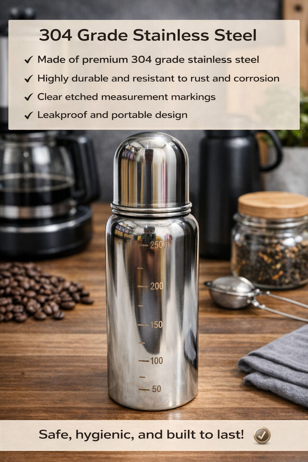 Image of BEBZI stainless steel baby milk bottle 304 Grade - 250 ml (Silver)