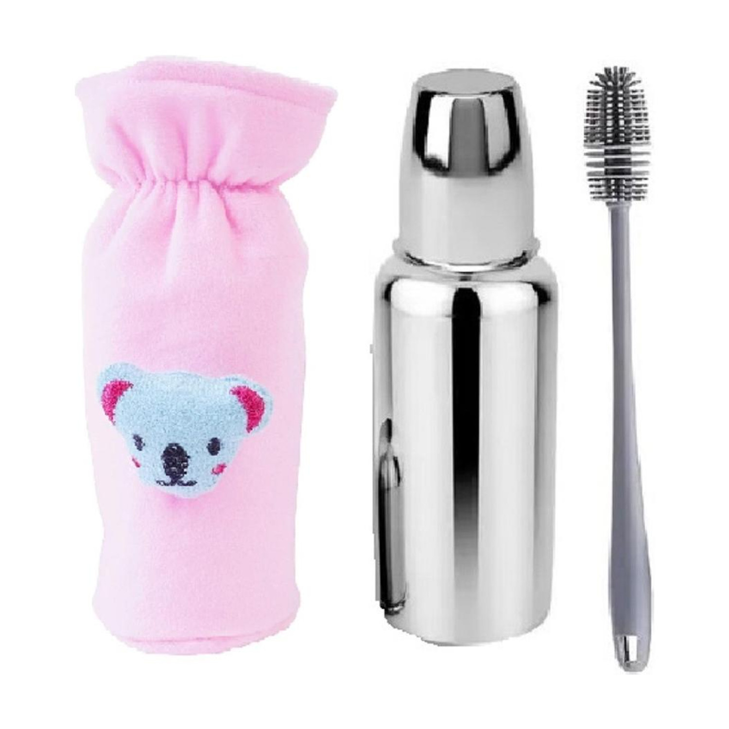 Image of PGD Stainless Steel Baby Feeding Bottle 200ml with Feeder Spoon for Babies - 200 ml (Plain Silver)
