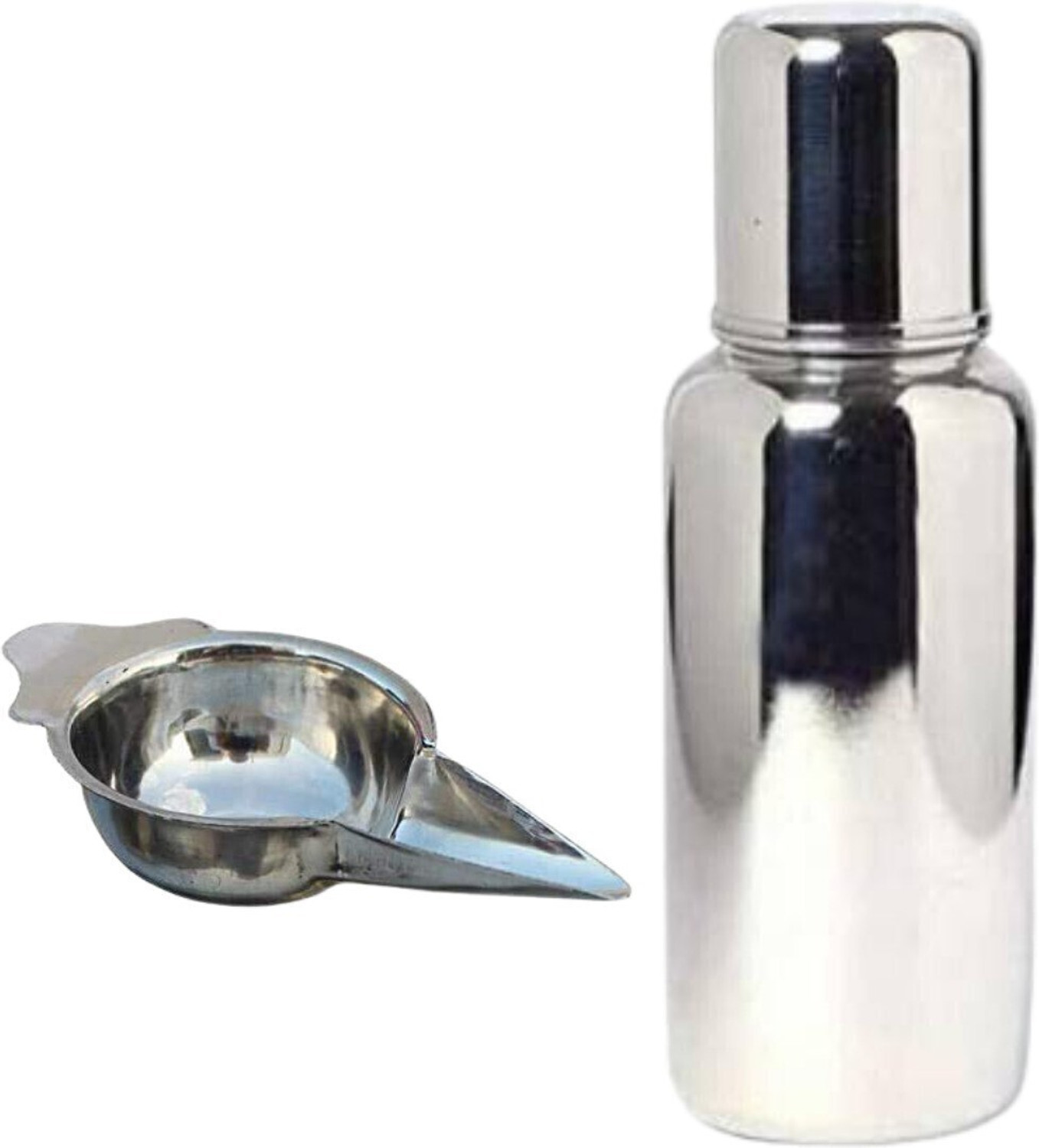 Image of PGD Stainless Steel Baby Feeding Bottle 200ml with Feeder Spoon for Babies - 200 ml (Plain Silver)