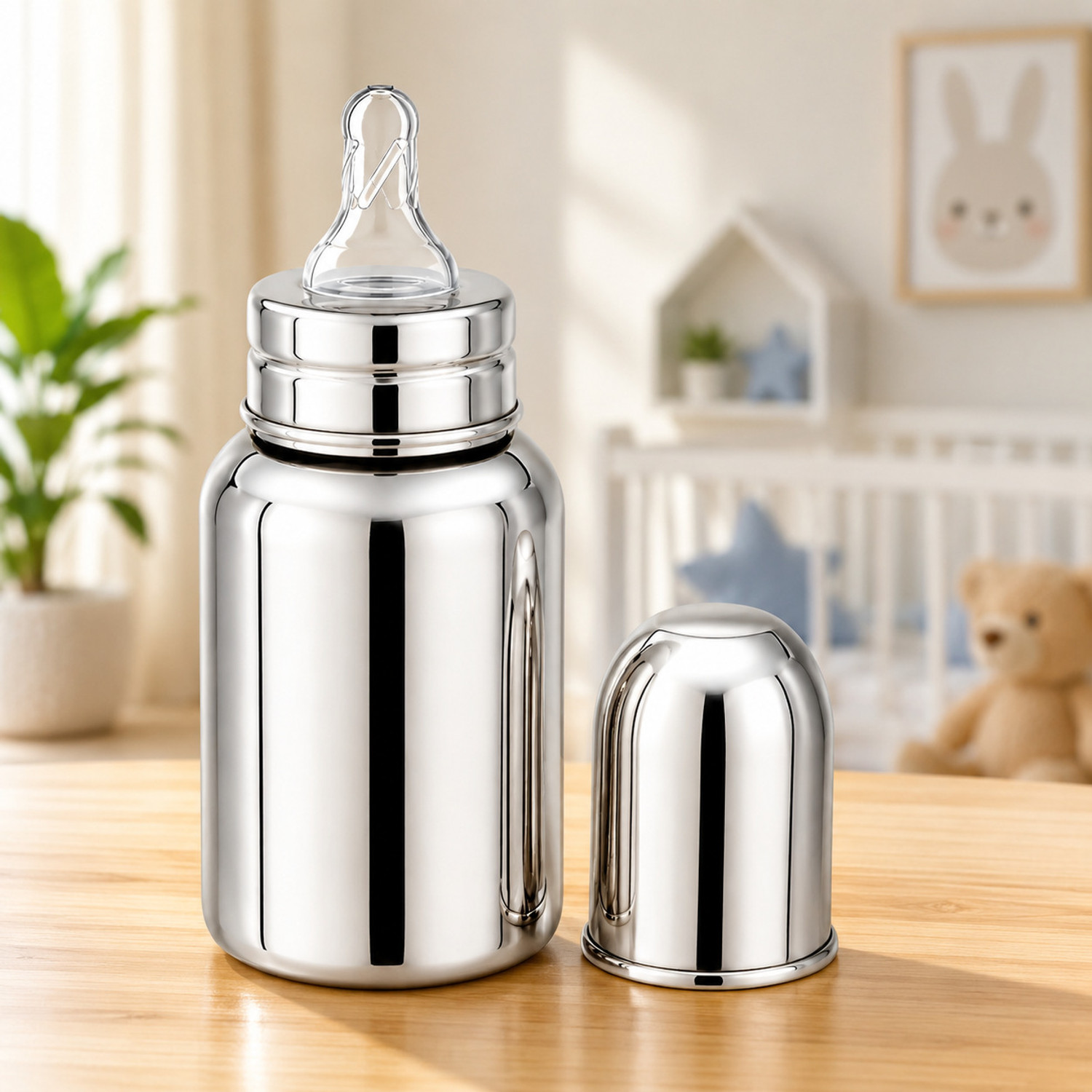 Image of BEBZI stainless steel baby milk bottle 304 Grade - 250 ml (Silver)