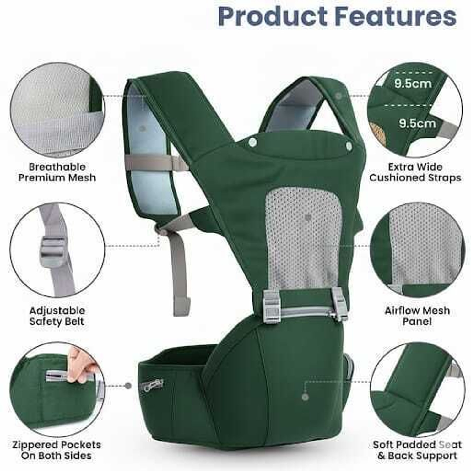 Image of Hierax greenbcb7 Baby Cuddler (Green, Front carry facing out)