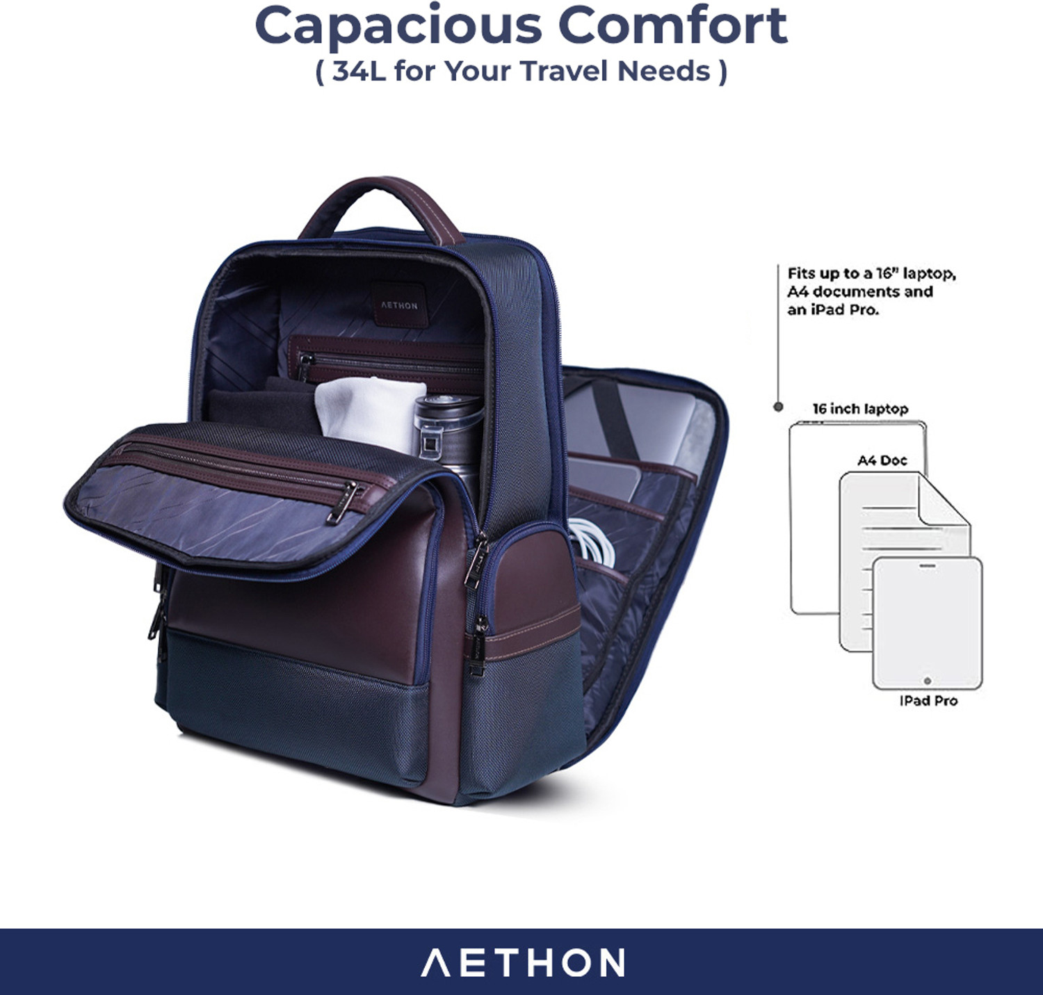 Image of Aethon Large 34 L Laptop Backpack with Compartment, Water-Resistant, and Multiple Pockets For Business, and more (Brown)