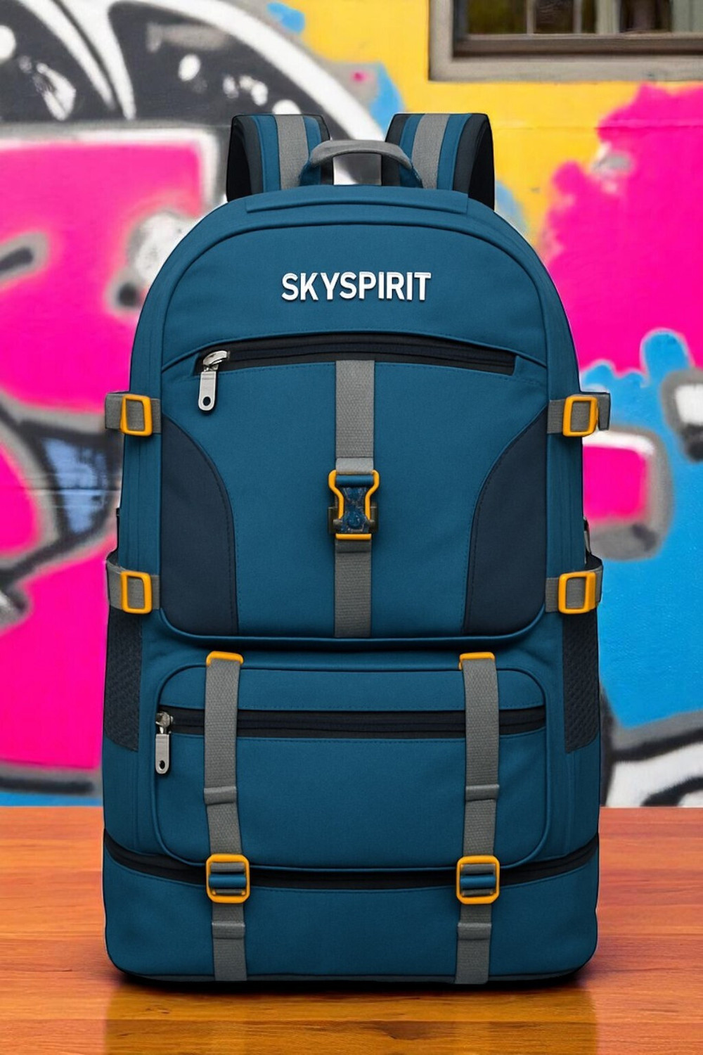 Image of sky spirit Large 65 L Laptop Backpack 65L Expandable Backpack for Travel, Trekking, Hiking & Camping | Water-Resistant (Blue)