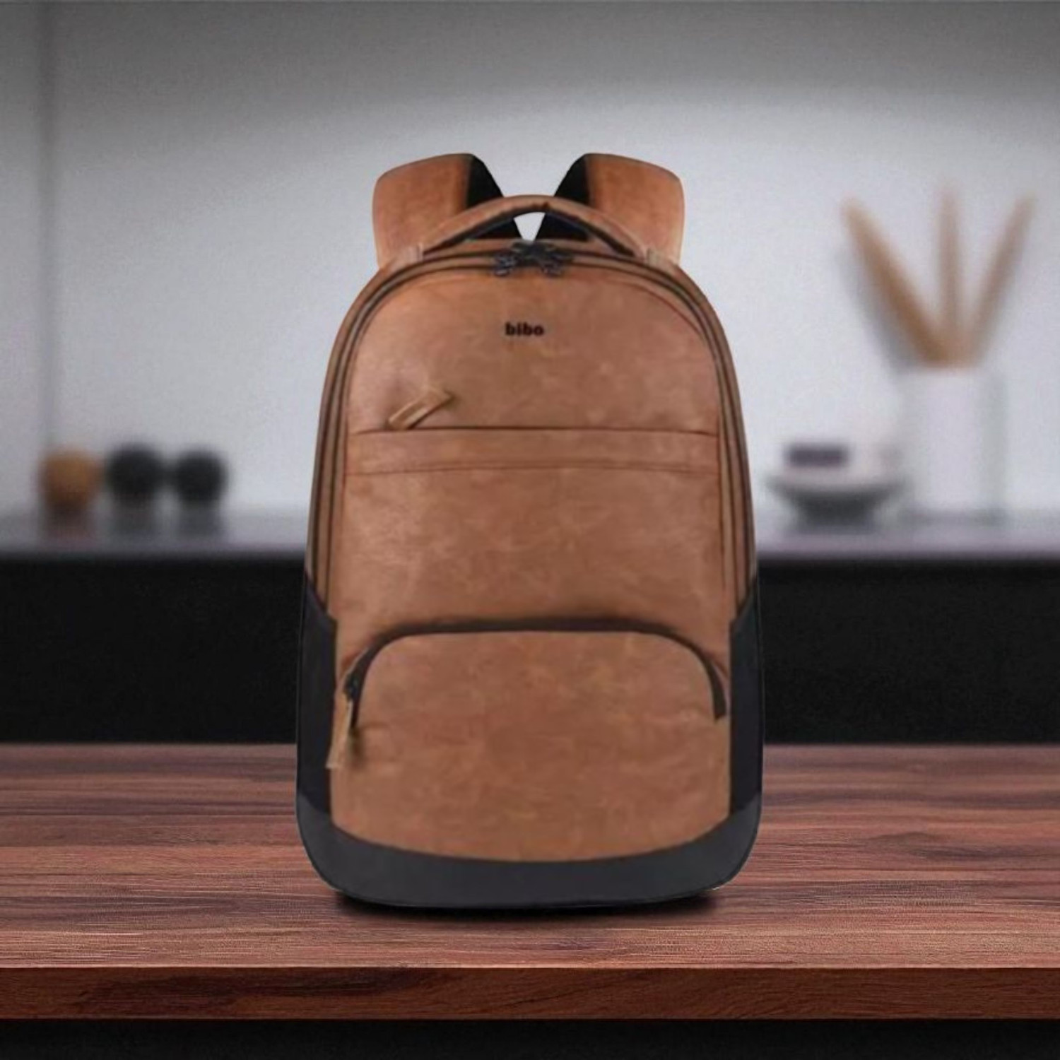 Image of BIBO Large 45 L Laptop Backpack 45L brown faux leather laptop backpack office and college bag for men and women (Brown, Black)