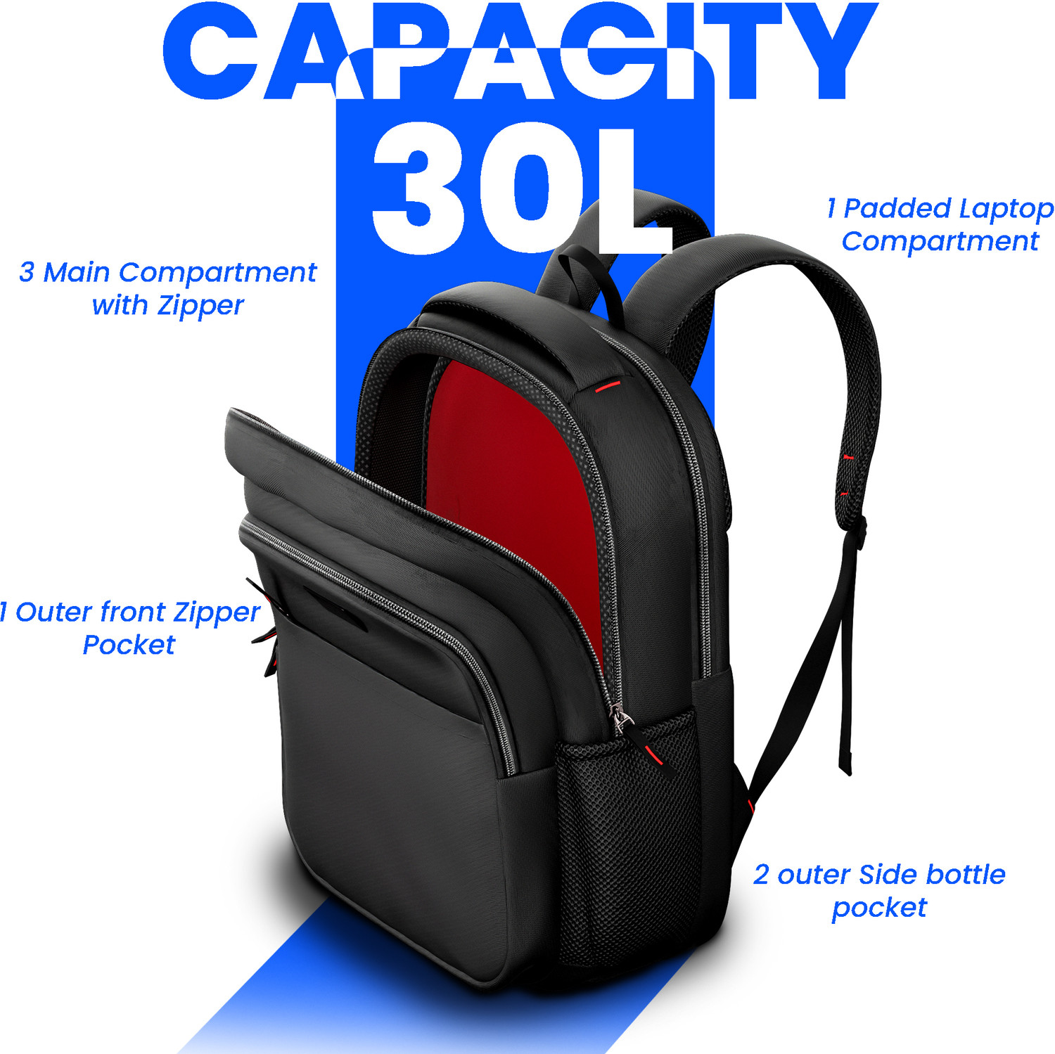 Image of REDHORNS Medium 30 L Laptop Backpack School Backpack with 15.6inch Laptop Holder and waterproof material For unisex (Black)