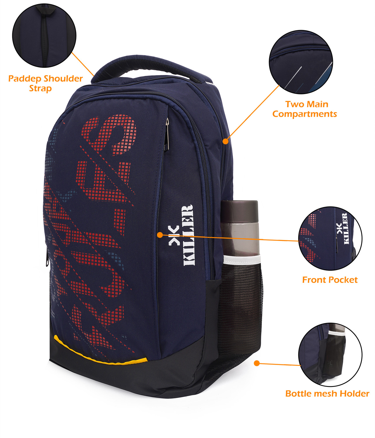 Image of KILLER Medium 30 L Laptop Backpack unisex Spacy and reflective strip (Blue)