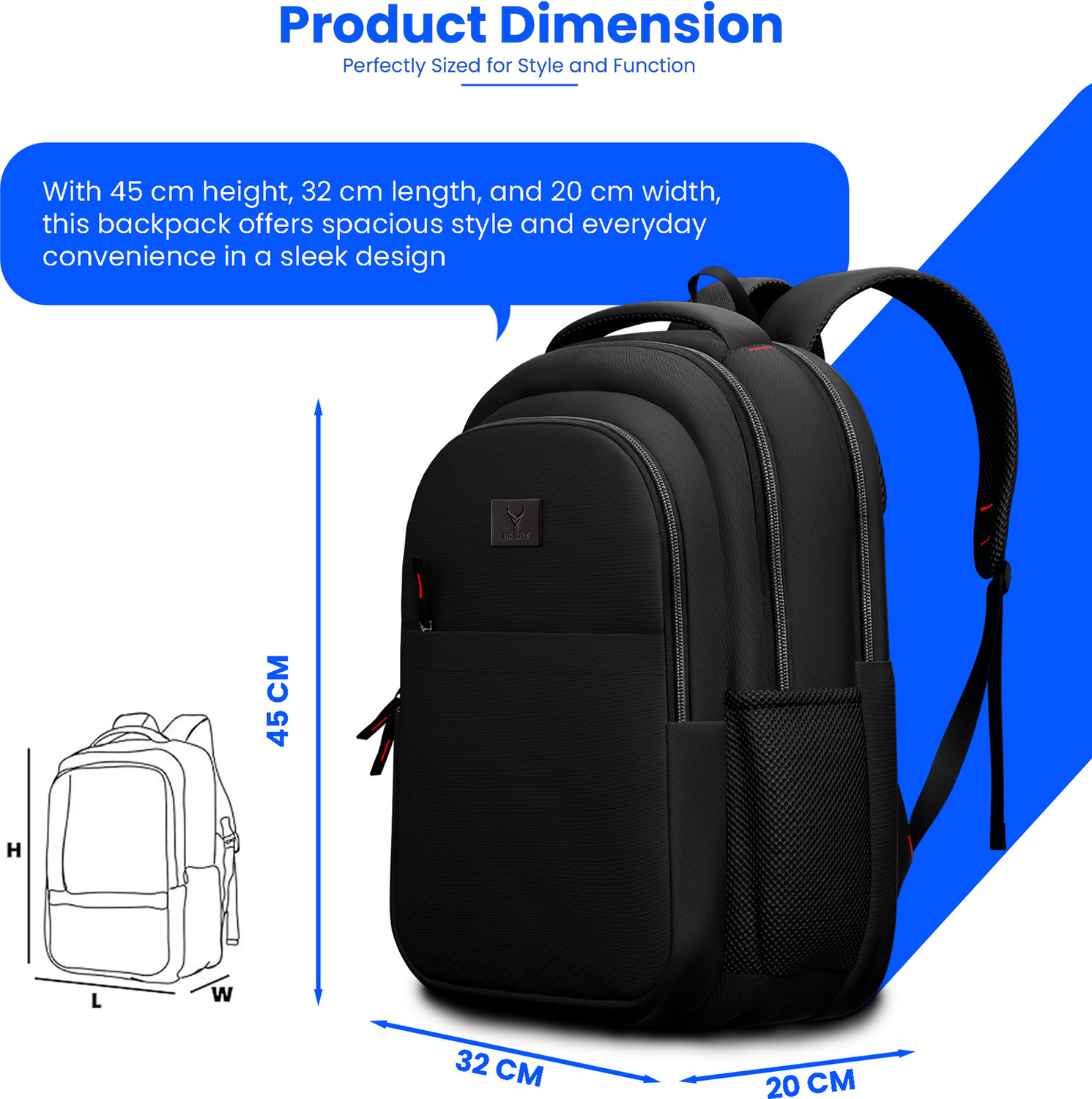 Image of REDHORNS Medium 30 L Laptop Backpack School Backpack with 15.6inch Laptop Holder and waterproof material For unisex (Black)