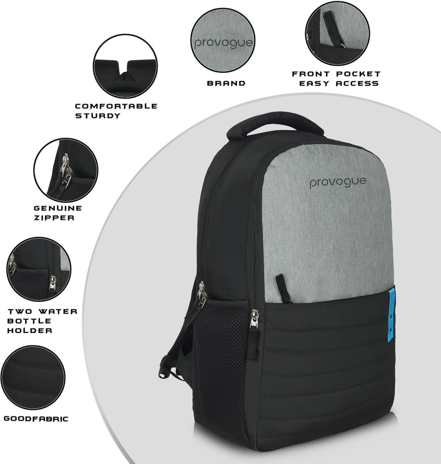 Image of PROVOGUE Large 32 L Laptop Backpack Unisex Casual Bag For Travel / School /Collage / Office (Grey, Black)