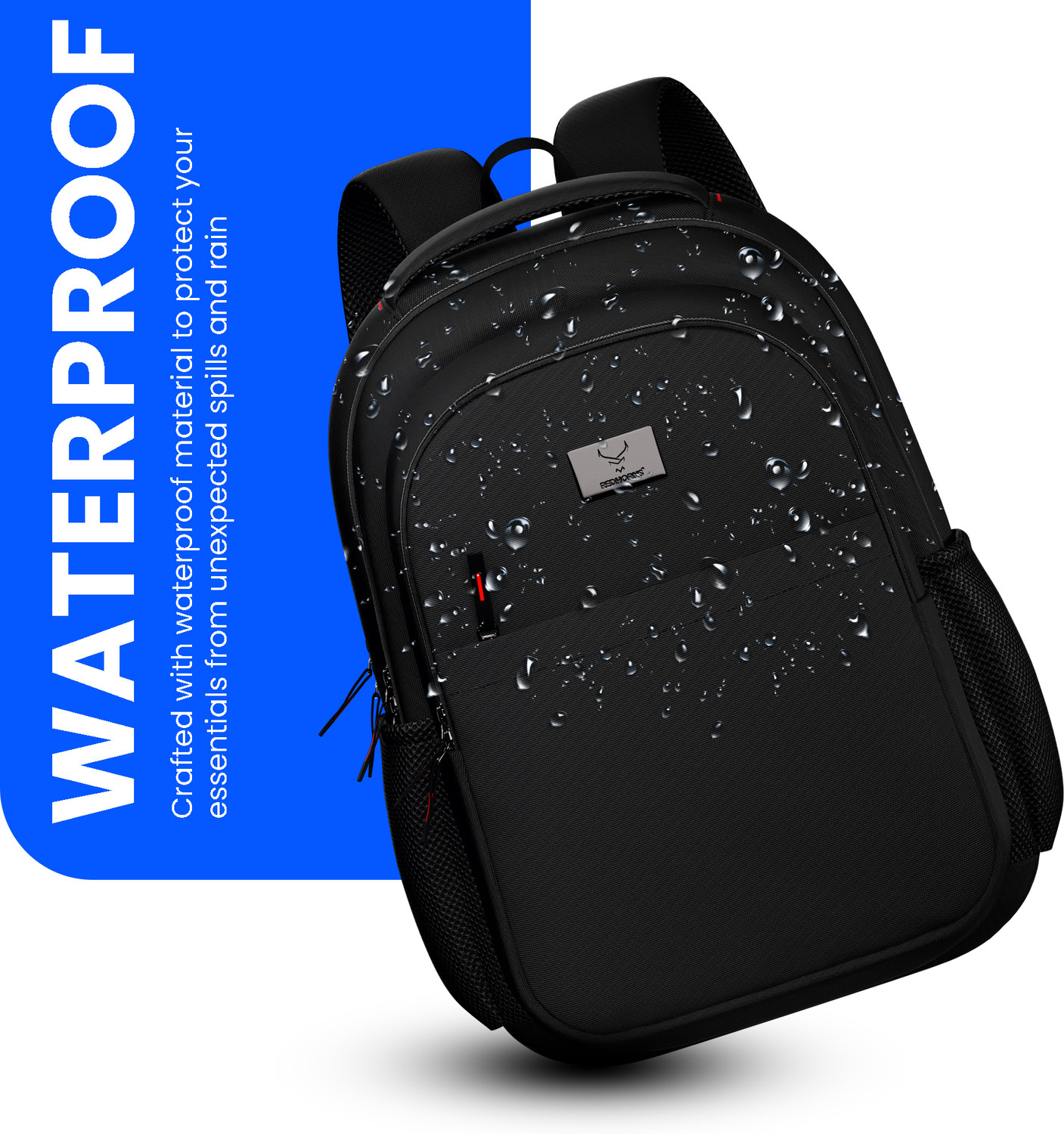 Image of REDHORNS Medium 30 L Laptop Backpack School Backpack with 15.6inch Laptop Holder and waterproof material For unisex (Black)