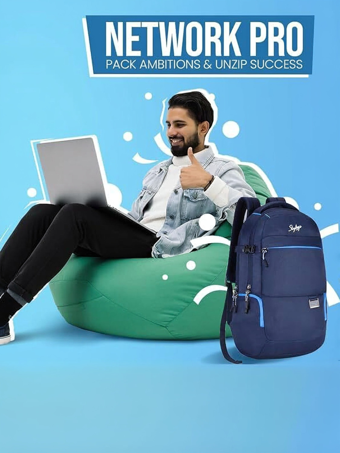 Image of SKYBAGS Large 40 L Laptop Backpack Network Pro Backpack With Laptop Compatible for Men & Women,Rain Cover (Blue)